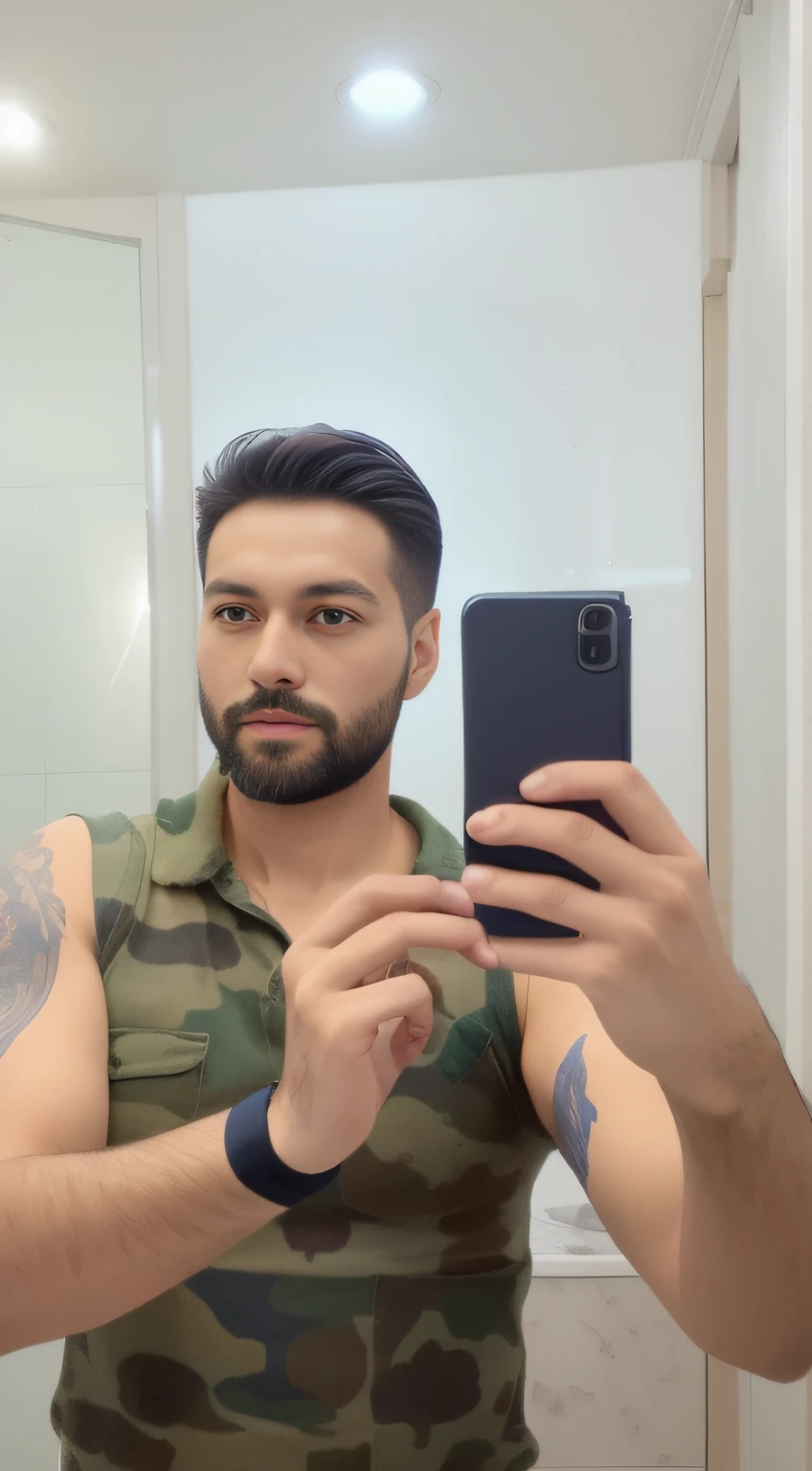 there is a man taking a selfie in a mirror, 30 anos, Fotografia selfie 8k, com cabelos e barba