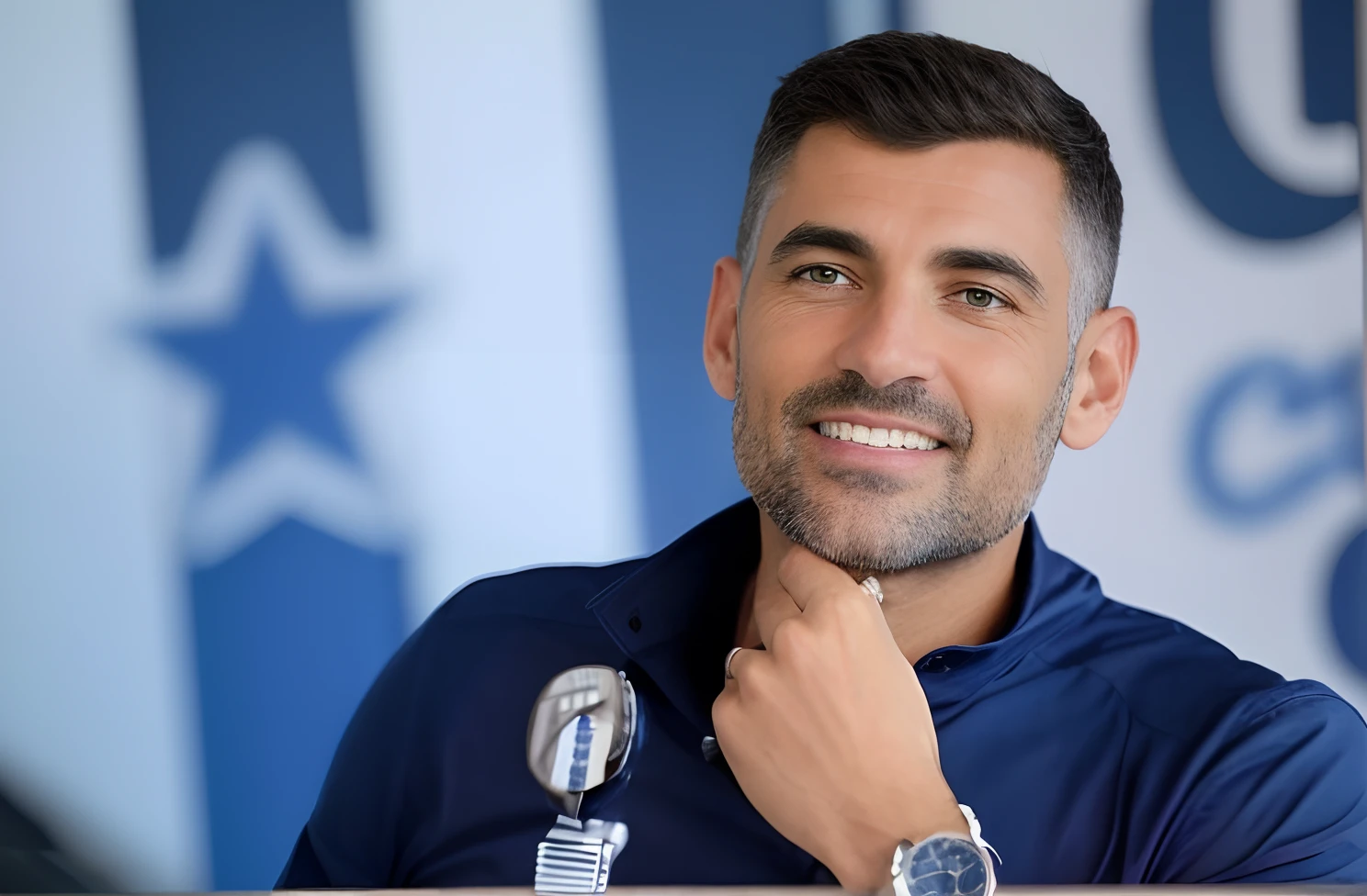 Man in blue shirt and watch