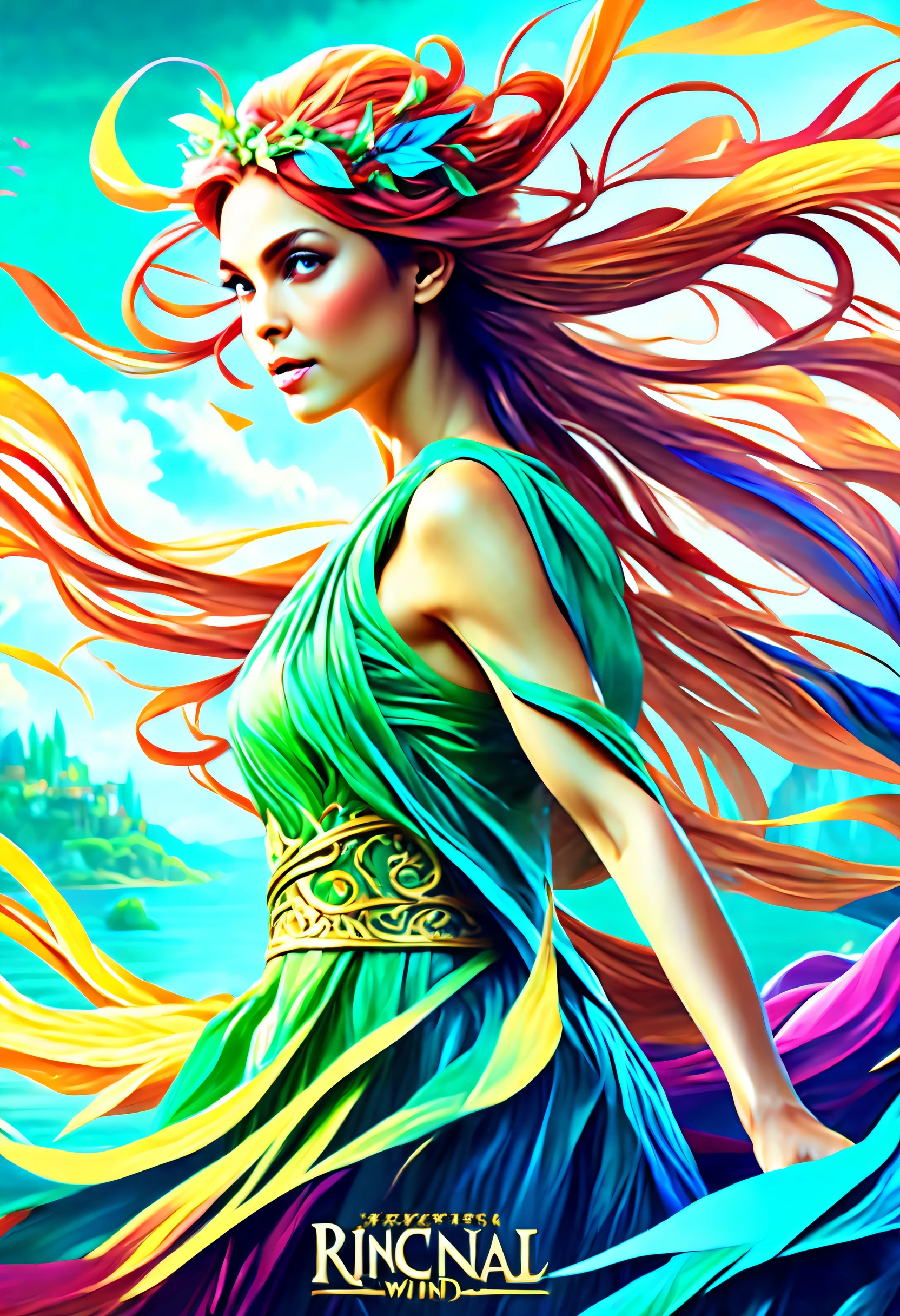 (((Movie-Poster of rich colored wind-fairy illustration:1.3))), (epic eternal fantasy:1.1), (((mystical and fantasy presence:1.3))), sleek stylish, flowing hair, beauty beautiful landscape, conceptual contrast, (((stunning intricate detailed 32k render:1.3))), (((intricate insane details:1.3))), (((extremely incredibly detailed:1.3))),  (((intricate insane details:1.3))), (((extremely incredibly detailed:1.3))), (((impeccable quality:1.1))), highest quality, highly quality, best quality, imagine a visually striking digital illustration "Wind Fairy" on it.