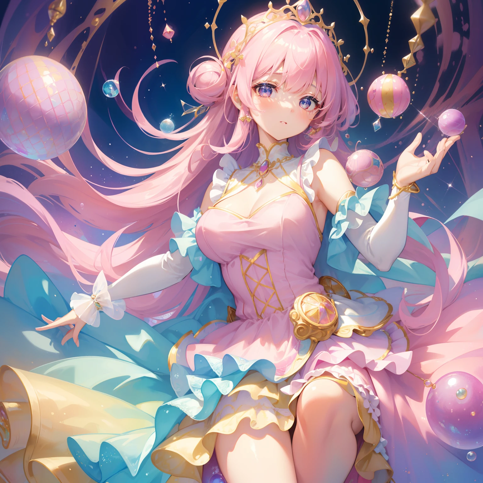 (Beautiful detailed eyes,Beautiful detailed lips,extremely detailed eye and face,longeyelashes,Cute girl in alchemy costume,Cute uniform,miniskirt laugh out loud,attractive girl,Best Quality,busty,masutepiece:1.2,stunning figure,Erotically cute,Ultra-high resolution,Gorgeous girl,Lovely girl,Multi-colored hair,Relaxation Socks,High resolution,gorgeous eyes,Perfect beauty) (masterpiece、top-quality、top-quality、watercolor paiting(Curly)、Official art、Beautifully Aesthetic:1.2)、(2girl with:1.3)、(Fractal Art:1.3)、The upper part of the body、From Side、looking at the viewers、patterns、(rainbow-colored hair、colourful hair、Half white and half pink hair:1.2)、((A detailed4This refers to、Thumb joint details))、Eau、gases、云、colourfull、Soap bubbles、Deep kissing、(I'm、violate、Detailed panties)