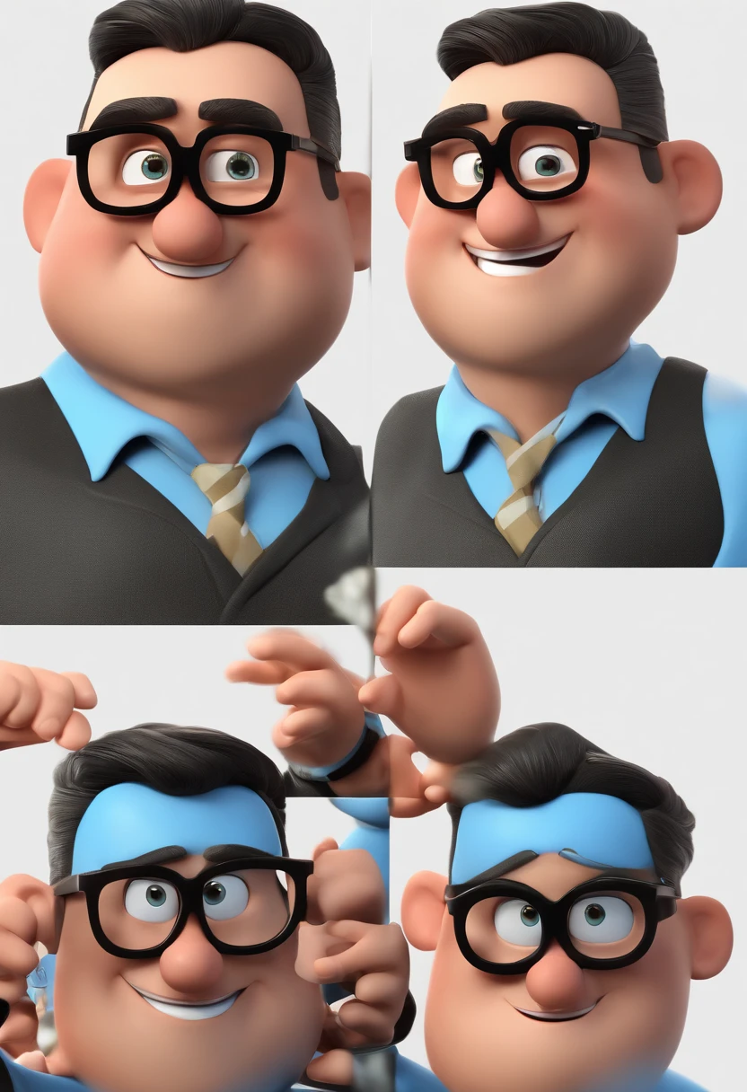 Cartoon character of a man with black glasses and a blue shirt, animation character, Caractere estilizado, animation style rendering, 3D estilizado, Arnold Maya render, 3 d render stylized, toon render keyshot, Personagem 3D, Personagem 3D, 3d rendering stylized, 3 d character render, personagem de desenho animado, Personagem de close up, Pose de personagem, (Estilo Pixar) (master part:1.2) (Bokeh) (best quality) (pele detalhada) (textura detalhada) (8k) (argila) (Cinematic lighting) (foco nítido