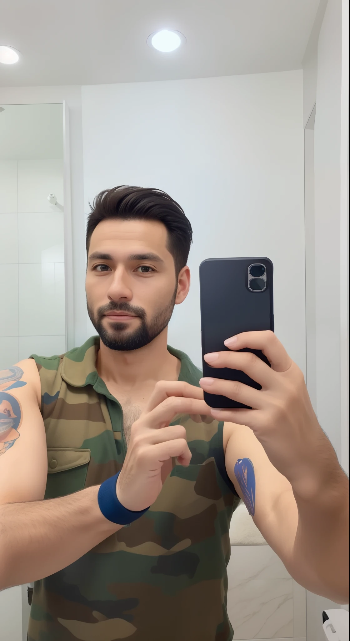 there is a man taking a selfie in a mirror, 30 anos, Fotografia selfie 8k, com cabelos e barba