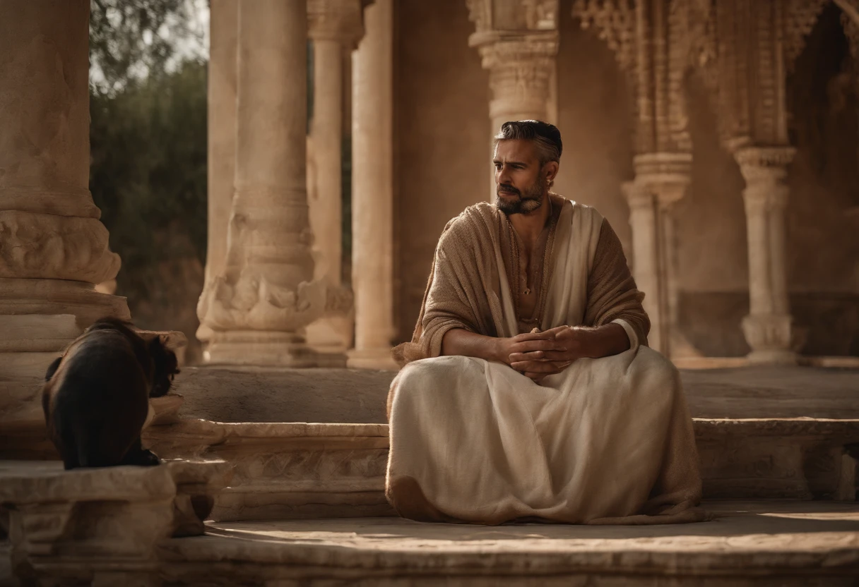 Highly Detailed Landscape Photography of A freshed well groomed realistic man, wearing Islamic modern outwear and holding a rope of his pet Tiger which in sitting on his lest, colored(white and golden) (hight:tall) (male on his 30’s)) mesmerizing male figure (extremely visible), at Al-Asqa Mashjid which is located in Palestine, Islamic calligraphy and heavenly decorated, gold plated Dome, having heart to heart conversation toward his/her Lord, expecting redemption, spiritual vibe, Raw, Realistic, Motion Picture, Cinematic, HDR, (realistic:1.3), finely detailed, quality, (masterpiece:1.2), (photorealistic:1.2), (best quality), extremely detailed skin, (intricate details), panoramic, dramatic, marble water fountain, photo-realistic portrayal, photographic masterpiece, nature lighting [: entire entrance HDR ], Middle Age Era Design in current modern timeline, establishing peace, illuminaty, secret society, Sun Ray reflected crystal clear marble floor, stoned artifacts of Islamic art, Masterpiece, Depressing but bring surrounding, Metalcore, film grain, Sony A7, 35mm, ((photorealistic):1.1), (raw, 8k:1.2), dark, muted colors, slate atmosphere, RAW candid cinema, 16mm, 33mm, color graded portra 400 film, remarkable color, ultra-realistic, textured skin, extraordinary detailed pupils, realistic dull skin noise, visible skin detail, skin fuzz, dry skin, shot with the cinematic camera, detailed skin texture, (blush:0.5), subsurface scattering, RAW, Top best quality, masterpiece, 128 fps, realistic depth, extreme detailing, ARRI ALEXA 35 Production Set (15mm Studio), 128-bit color depth, film arain. Fujifilm XT3, 80mm, 60 fps, candid shot, Hasselblad X1D, dutch angle shot, glitter flows in air, Landscape Photography, UHDR, Highres, walking with a furious but Huge Royal Bengal Tiger on Garden area of Al Asqa Mosque Complex