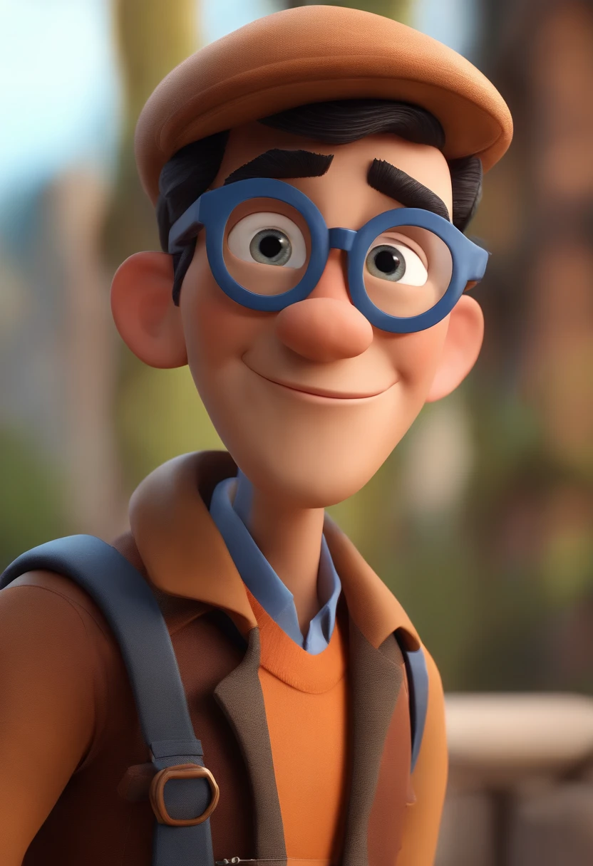 Cartoon character of a man wearing black glasses and a blue shirt, um personagem animado, Caractere estilizado, animation style rendering, 3D estilizado, Arnold Maya render, 3 d render stylized, toon render keyshot, Personagem 3D, Personagem 3D, 3d rendering stylized, 3 d character render, personagem de desenho animado, Personagem de close up, Pose de personagem, (Estilo Pixar) (master part:1.2) (Bokeh) (best quality) (pele detalhada) (textura detalhada) (8k) (argila) (Cinematic lighting) (foco nítido，Senta e vaza a parte superior do corpo