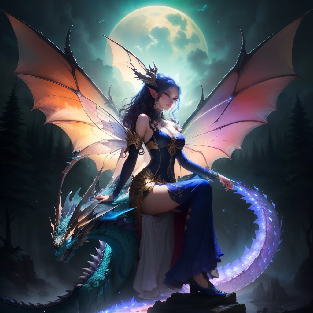Mystical fairy with a dragon