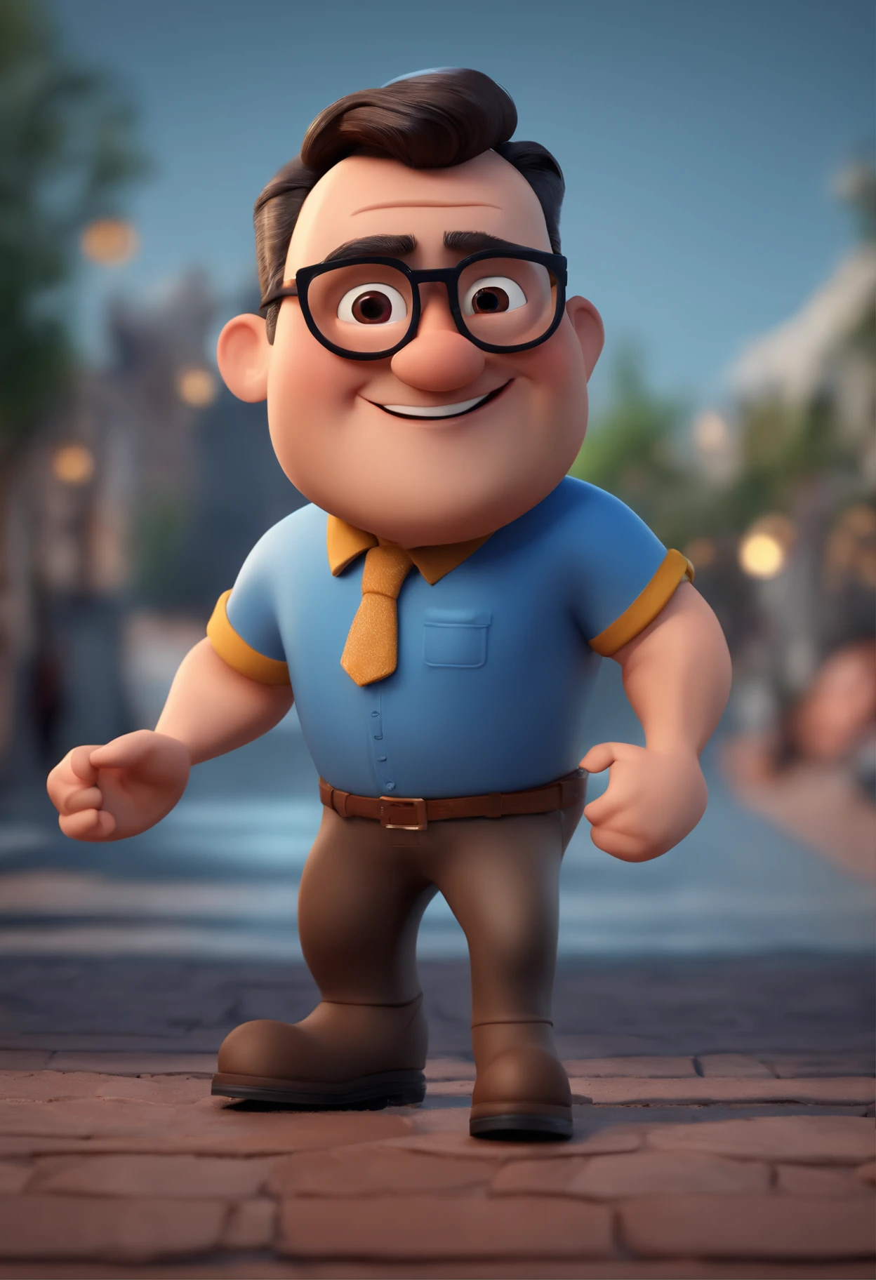Cartoon character of a man with black glasses and a blue shirt, animation character, Caractere estilizado, animation style rendering, 3D estilizado, Arnold Maya render, 3 d render stylized, toon render keyshot, Personagem 3D, Personagem 3D, 3d rendering stylized, 3 d character render, personagem de desenho animado, Personagem de close up, Pose de personagem,  (Estilo Pixar) (master part:1.2) (Bokeh) (best quality) (pele detalhada) (textura detalhada) (8k) (argila) (Cinematic lighting) (foco nítido