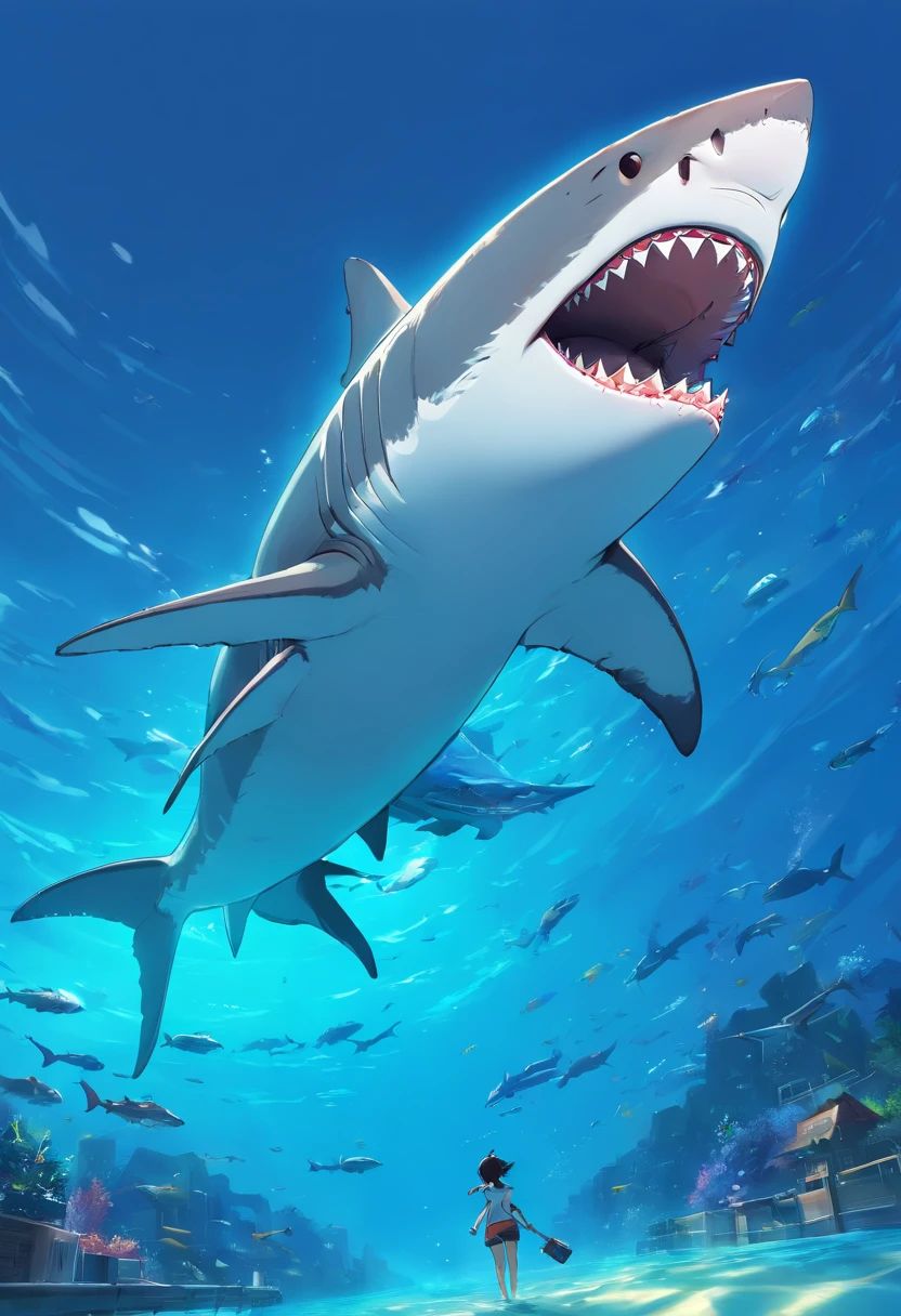 Great white shark，Cartoony