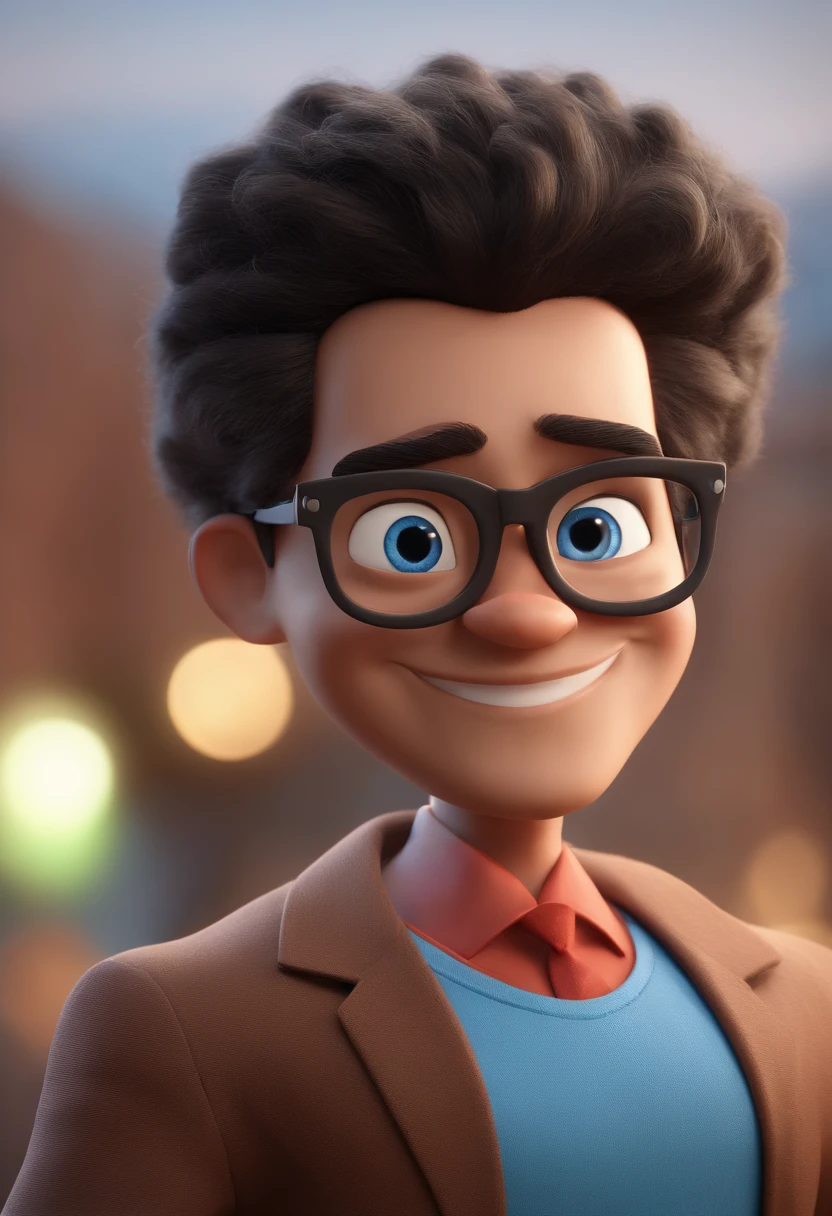 Cartoon character of a man with black glasses and a blue shirt, animation character, Caractere estilizado, animation style rendering, 3D estilizado, Arnold Maya render, 3 d render stylized, toon render keyshot, Personagem 3D, Personagem 3D, 3d rendering stylized, 3 d character render, personagem de desenho animado, Personagem de close up, Pose de personagem, (Estilo Pixar) (master part:1.2) (Bokeh) (best quality) (pele detalhada) (textura detalhada) (8k) (argila) (Cinematic lighting) (foco nítido