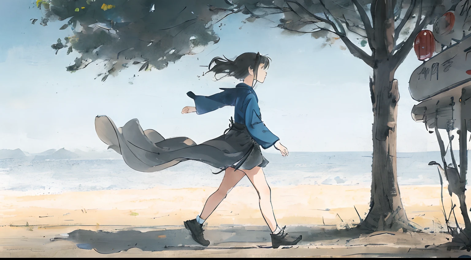 girl with、Walking、Side view、full bodyesbian、an legs