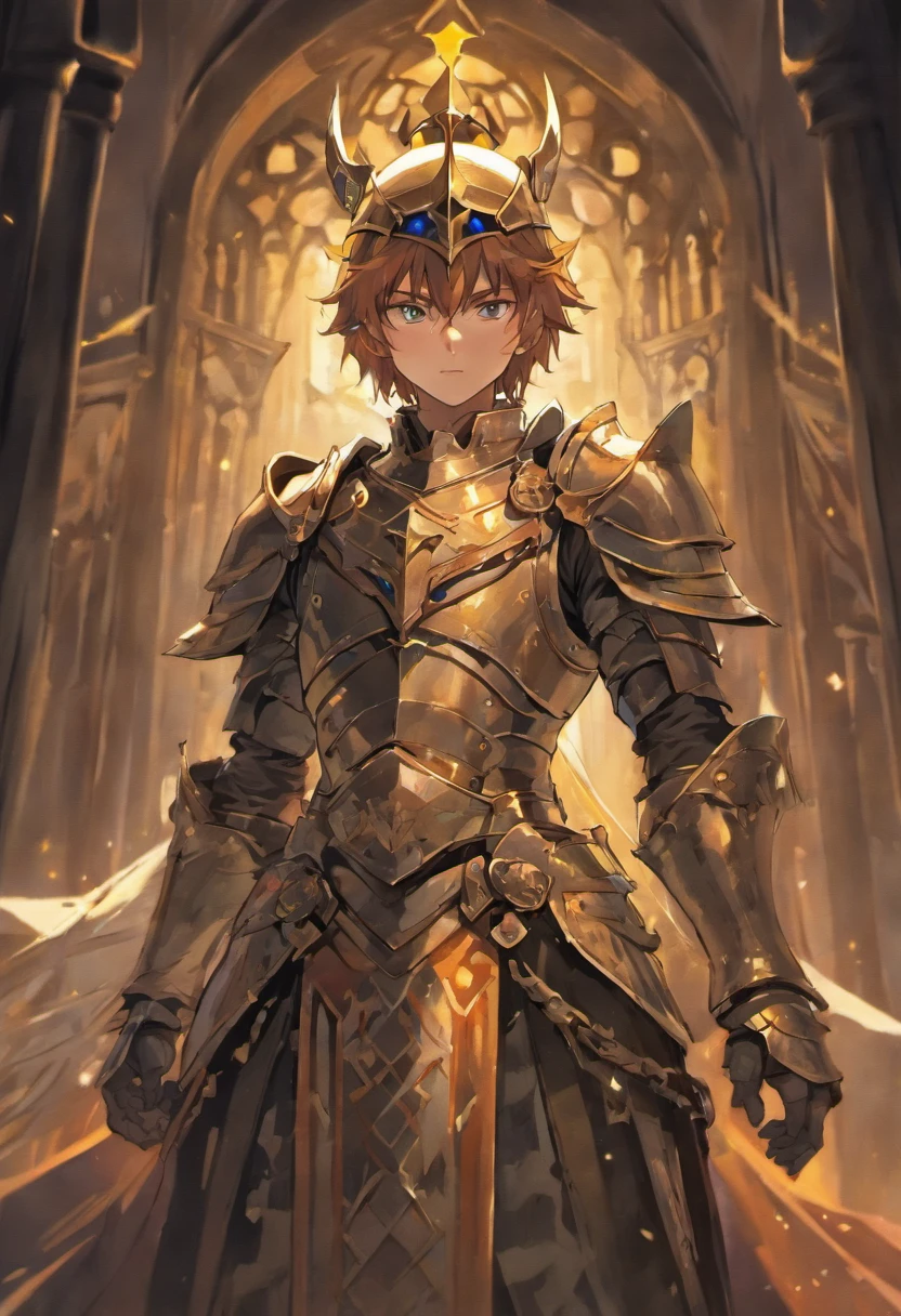 Medieval knight, medieval knight helmet, glowing armor, male, fully covered face