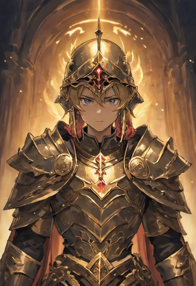 Medieval knight, medieval knight helmet, glowing armor, male, mask over face, masculine,