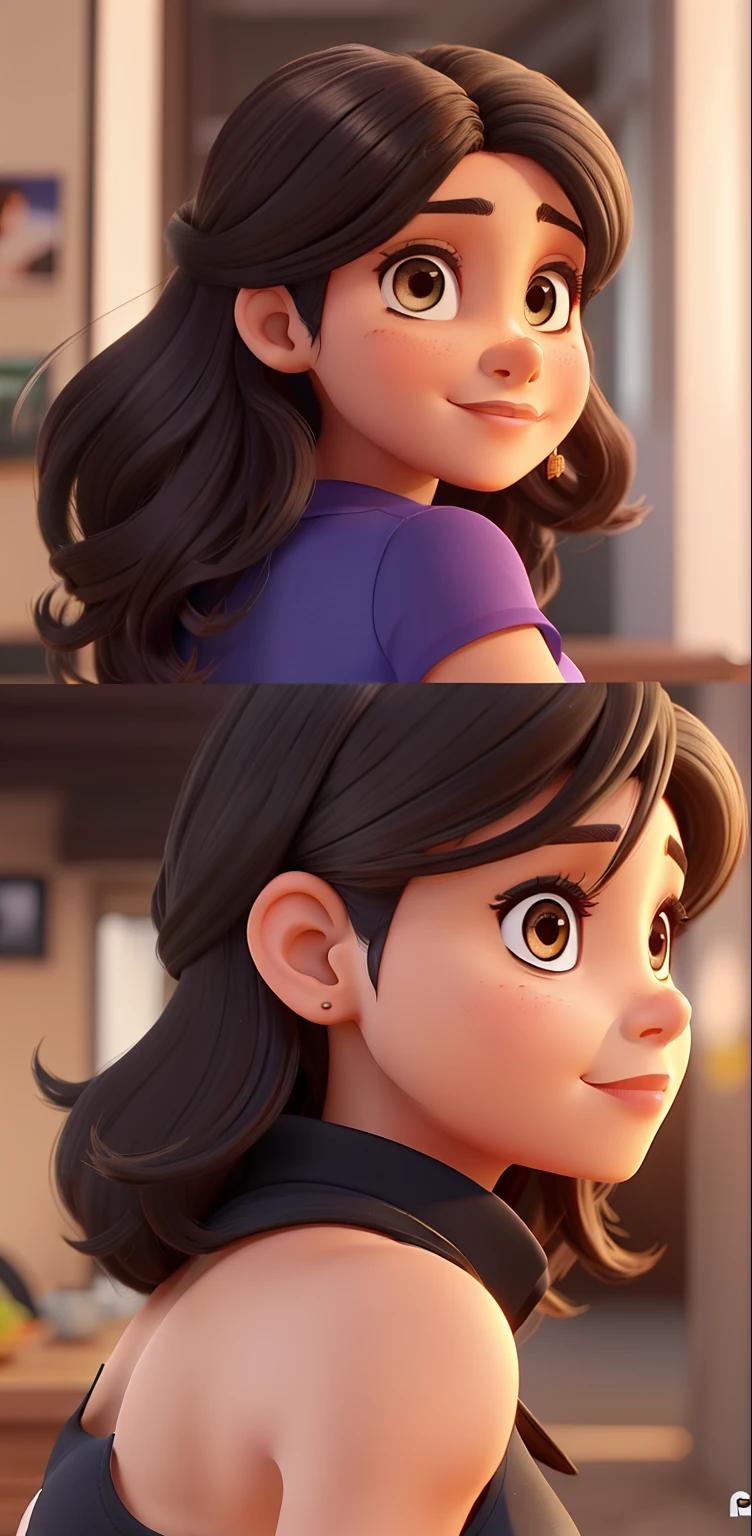 Uma mulher de pele morena, cabelos curto preto, olhos castanhos escuro usando uma toca na cor cinza.