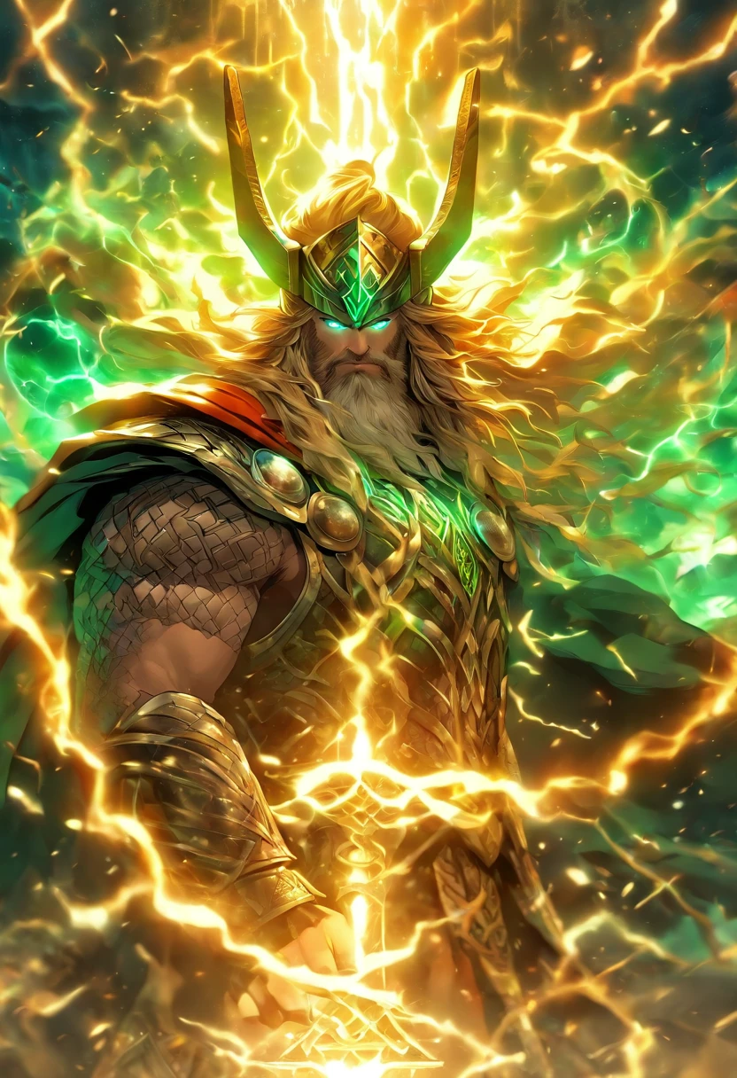 (((Ci'an))) Best quality, Ultra-high resolution, 4K detailed CG, Masterpiece,Celtic God,thunders, ,Celtic costumes,Celtic mythology, ((Celt Thor)) ,Celtic image,Aesthetics, Center on the screen