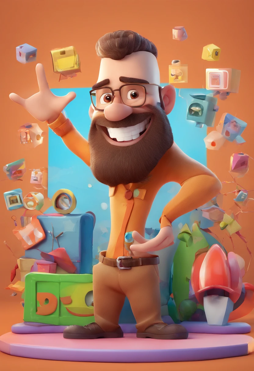 Smiling Man Illustration, sorriso insano, Homem de pele marrom com um sorriso gigante, happily smiling at the camera, sorriso atrevido, he's smiling, sorriso muito grande, Macho sorridente, foto de perfil headshot, rindo sorriso enorme, desenhando no estilo de Arte 3D, c4d, fundo de cor branco puro, estilo disney, estilo pixar render ilustracao Super Detalhe, 8k