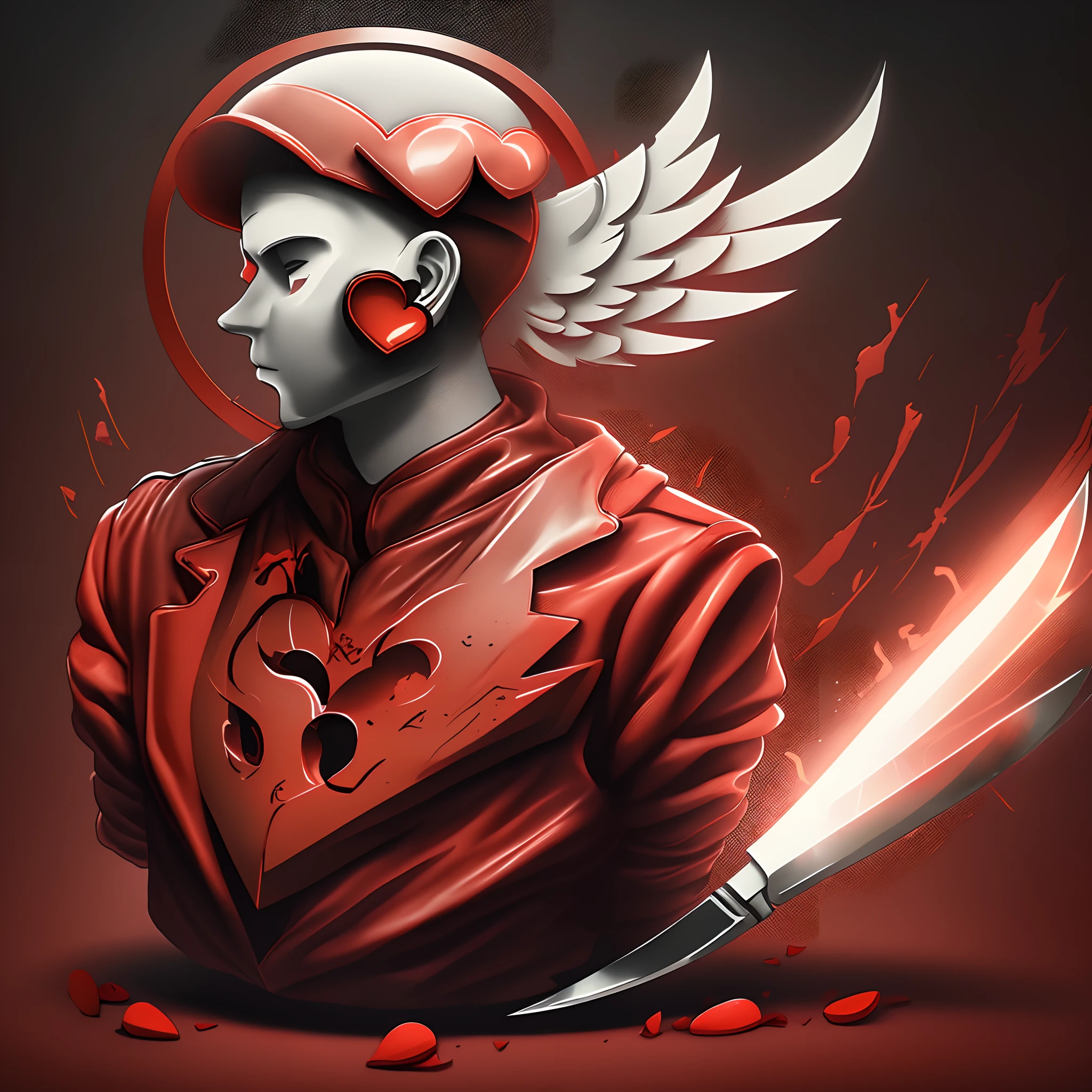 I want to create a wordmark or logotype for my urban streetwear clothing brand. I want it to be a cartoon red heart face with a body standing holding a knife underneath a halo that conveys the brand's message of blessings & sacrifices. I want it to be simple but versatile and scalable to use on various branding materials
