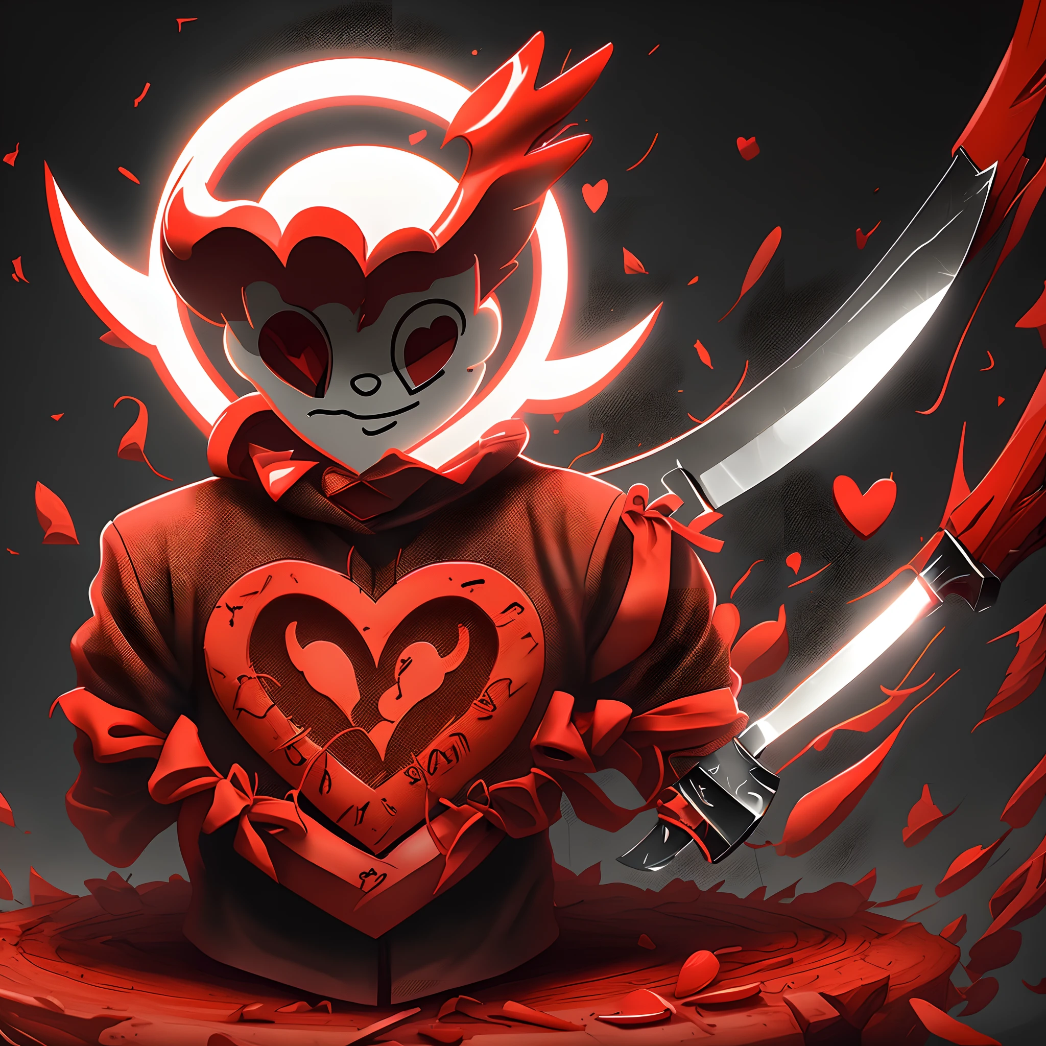 I want to create a wordmark or logotype for my urban streetwear clothing brand. I want it to be a cartoon red heart face with a body standing holding a knife underneath a halo that conveys the brand's message of blessings & sacrifices. I want it to be simple but versatile and scalable to use on various branding materials
