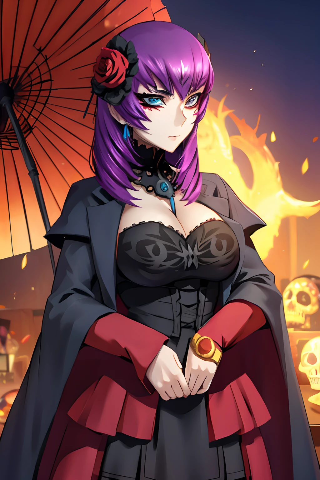 Kouzuki Yuuko vestida como una catrina, Anime girl with long purple hair and skull makeup in front of a background, el dia los muertos!, dia de los muertos. 8 mil, ( el dia los muertos ), ( ( ( el dia los muertos ) ) ), el dia los muertos, dia de los muertos!!, (dia de los muertos), ( dia de los muertos )