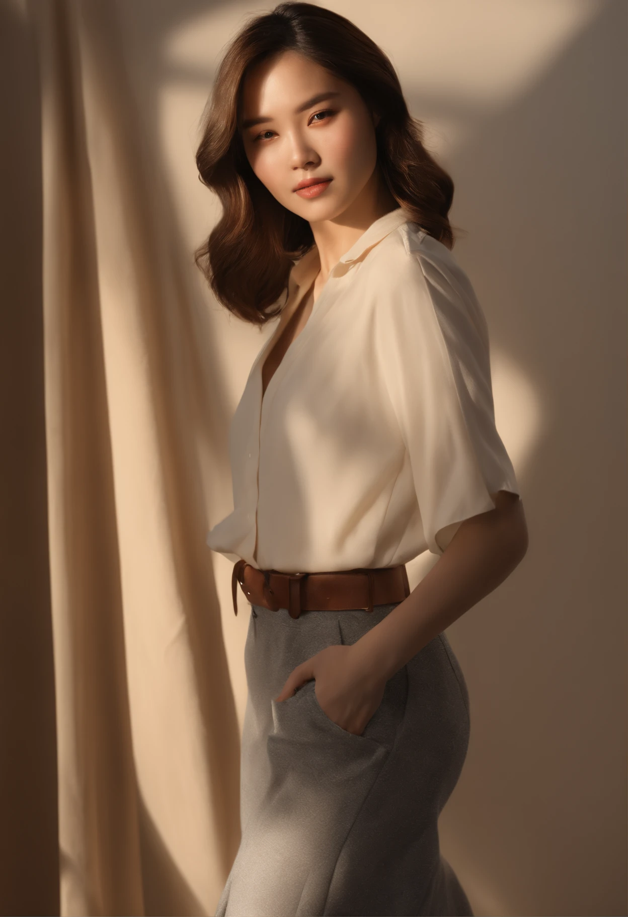 doress、(Photorealsitic:1.4)、(hyper realisitic:1.4)、(realisitic:1.3)、(Smooth lighting:1.05)、(Improved lighting quality in movies:0.9)、32K、1girl in、20 years girl、Realistic lighting、back lighting、Facial light、raytrace、(brightened light:1.2)、(enhanced quality:1.4)、(Top quality real texture skins:1.4)、finely eye、finerly detailed face、Fine quality eye、(Tired, sleepy and satisfied:0.0)、 close up of face、tshirts、(enhance body line mood:1.1)、(Increase the beauty of skin texture:1.1) Like Japan、