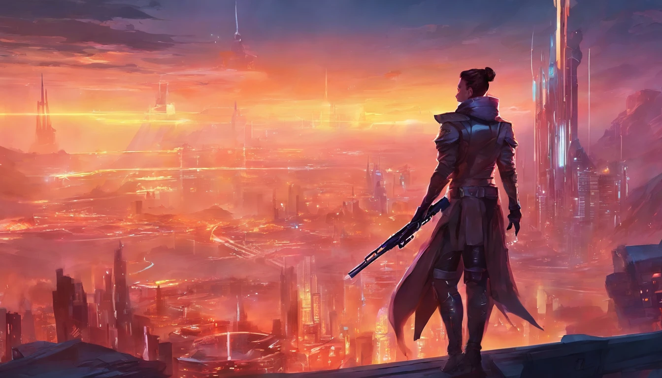cyberpunk hacker, holding a futuristic rifle
