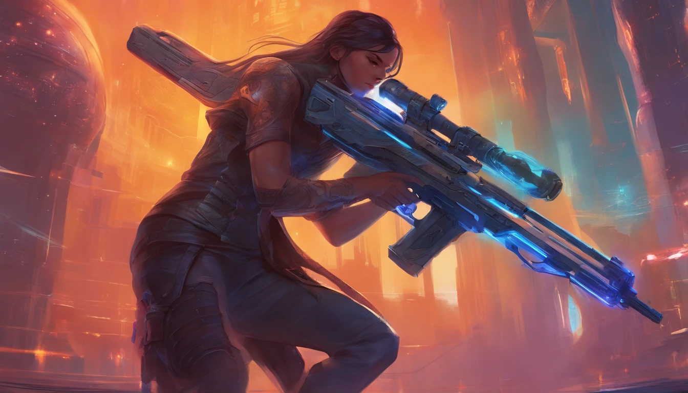 cyberpunk hacker, holding a futuristic rifle
