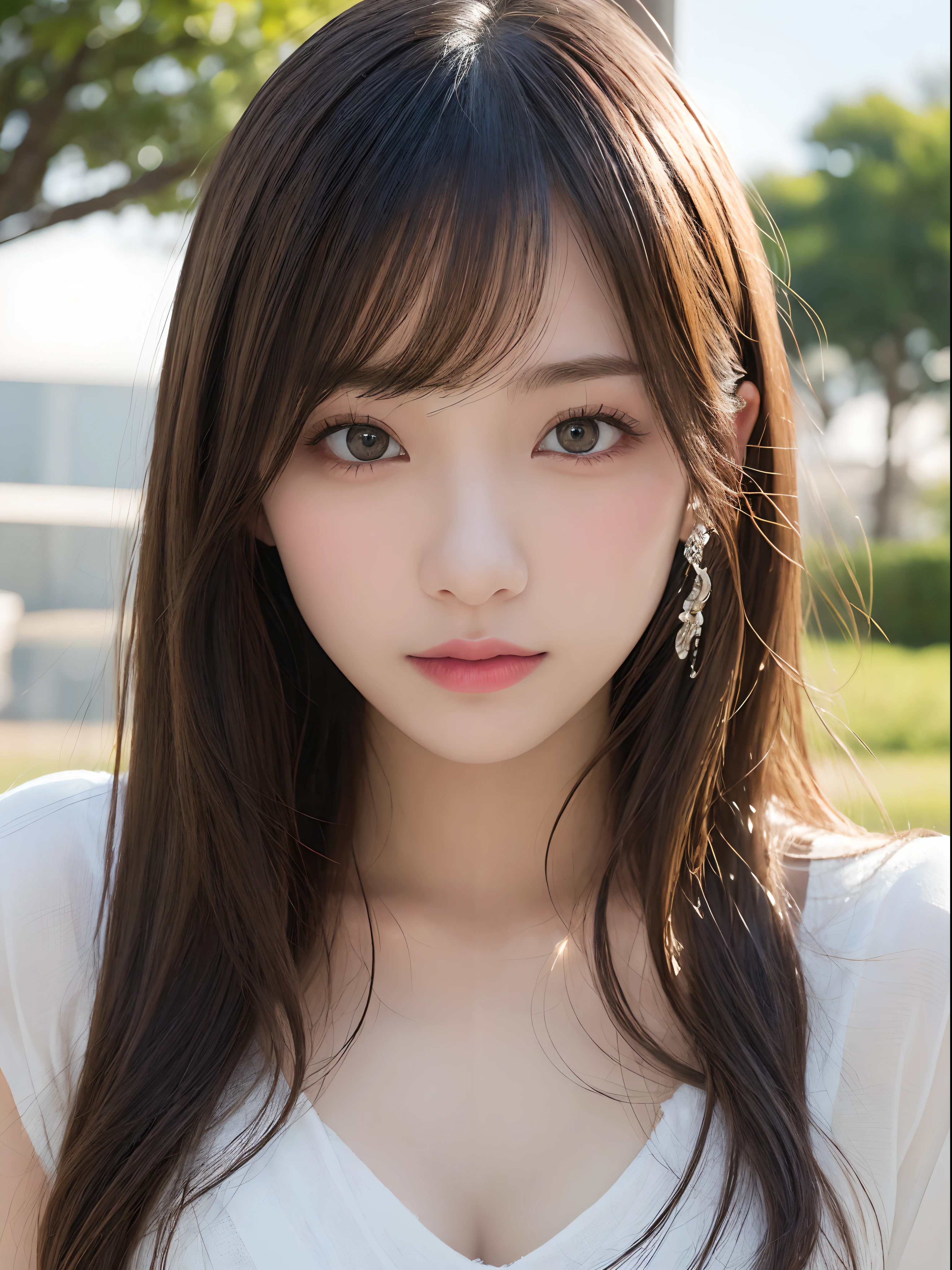 (8k.Highest quality), (beautiful)、Very delicate eyes、Brown eyes、22-year-old female、Brown Hair、Looking into the camera、Semi-long hair、Gal、Soft 、dress、Natural lips、Random sexy poses