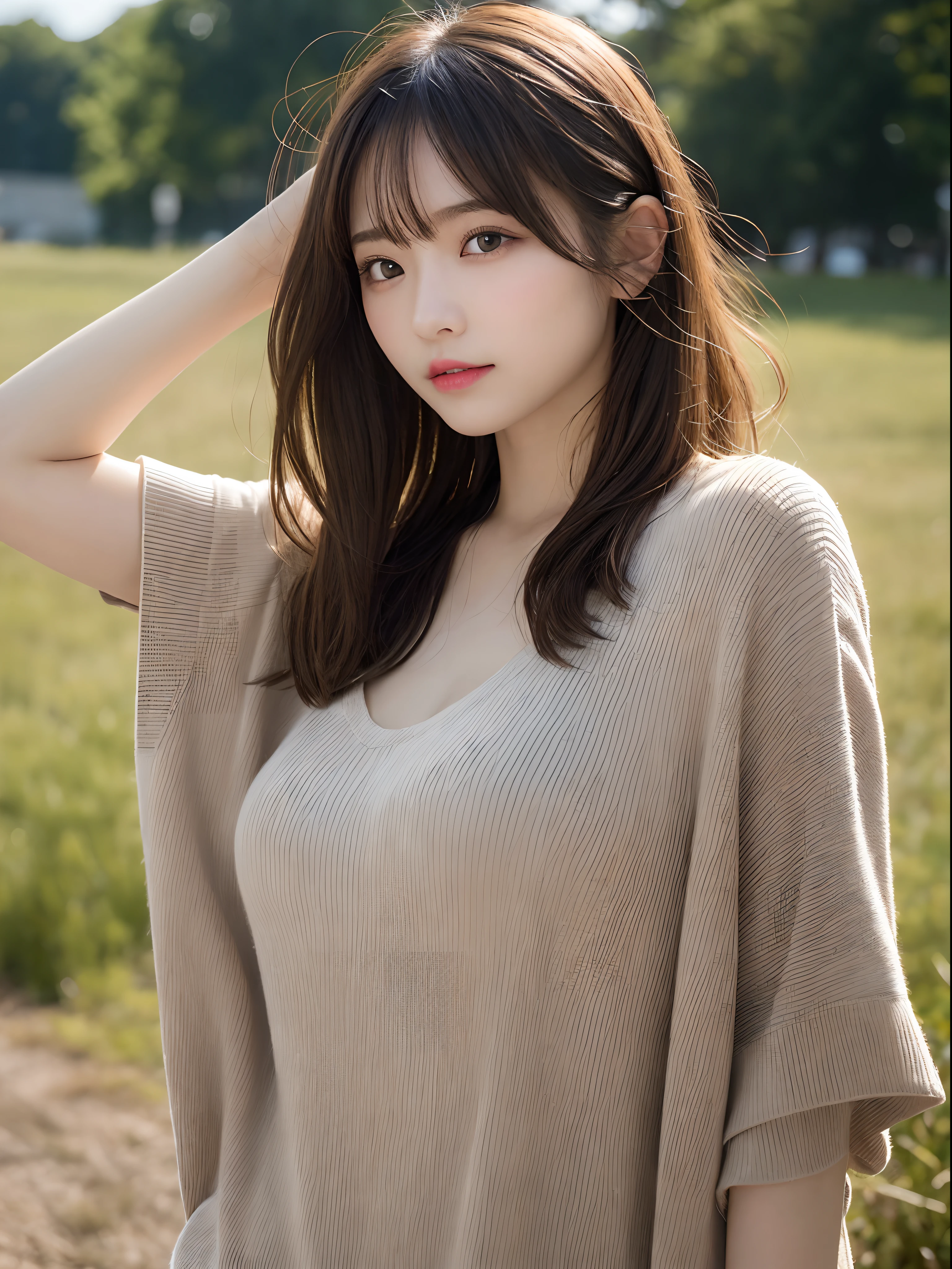 finely detail, hight resolution, hightquality、Perfect dynamic composition, Beautiful detailed eyes, Medium Hair, small tits、Natural Color Lip,Kamimei、Shibuya、20 years girl、1 persons、Transparent skin、Glowing hair、masutepiece, Best Quality, Illustration, Ultra-detailed, finely detail, hight resolution, 8K、The correct state of the human body、randome pose、、Gravure Model Pose，Hair soaring in the wind