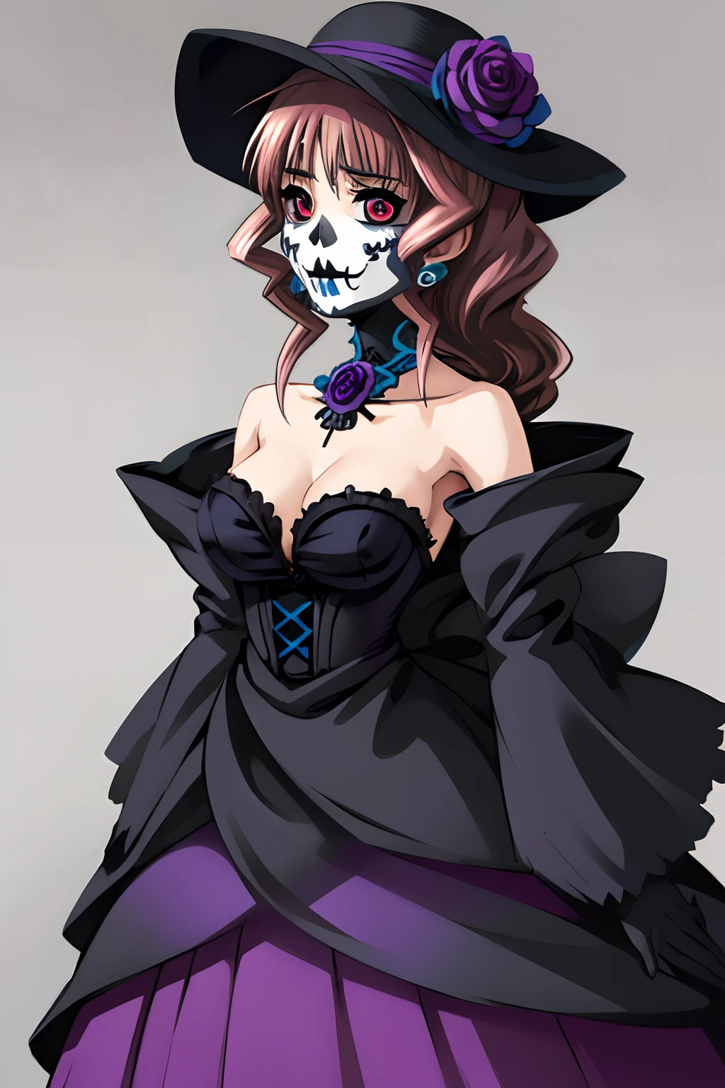 Marimo Jinguuji vestida como una catrina, Anime girl with long purple hair and skull makeup in front of a background, el dia los muertos!, dia de los muertos. 8 mil, ( el dia los muertos ), ( ( ( el dia los muertos ) ) ), el dia los muertos, dia de los muertos!!, (dia de los muertos), ( dia de los muertos )