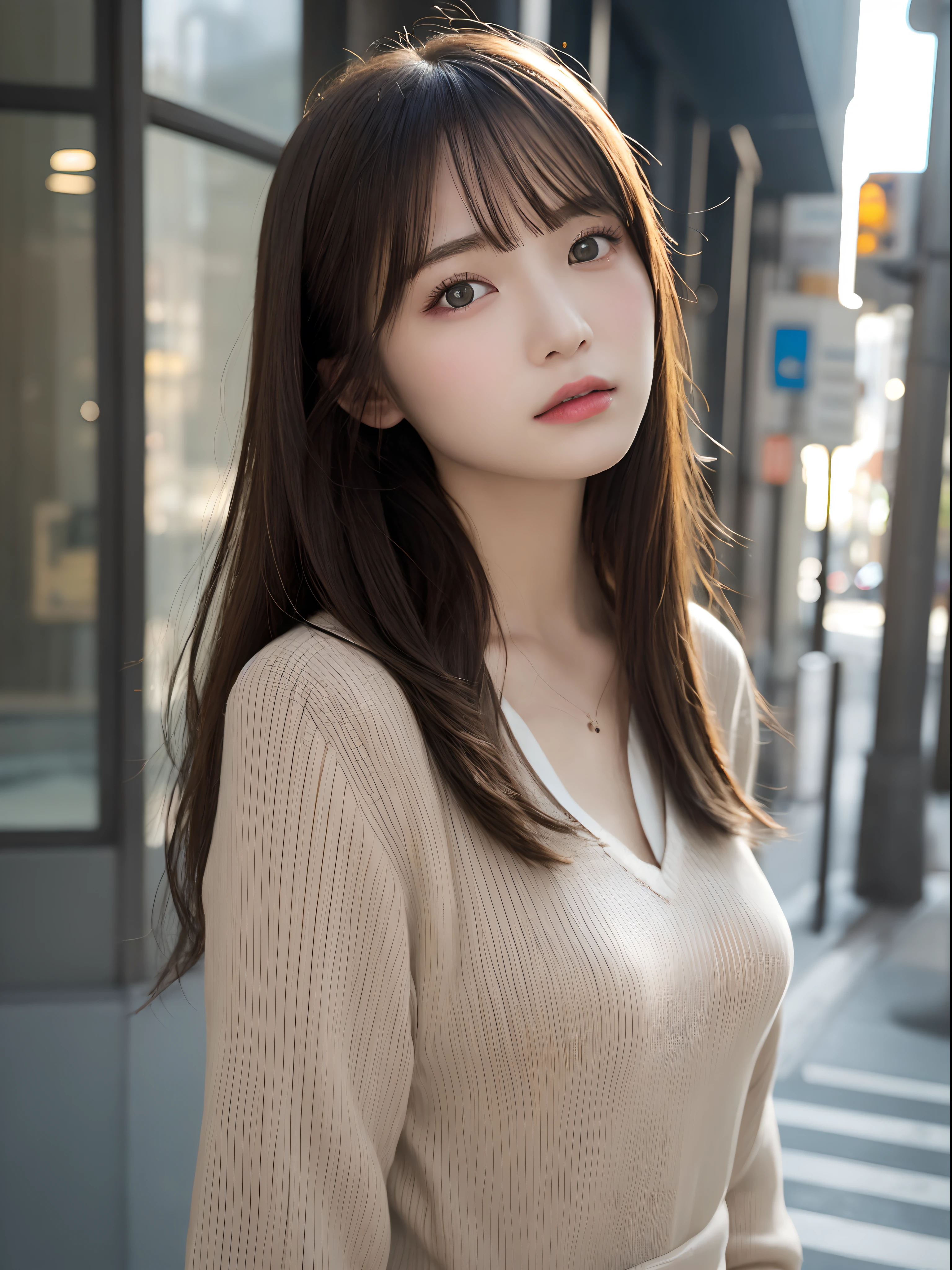 finely detail, hight resolution, hightquality、Perfect dynamic composition, Beautiful detailed eyes, Medium Hair, small tits、Natural Color Lip,Kamimei、Shibuya、20 years girl、1 persons、Transparent skin、Glowing hair、masutepiece, Best Quality, Illustration, Ultra-detailed, finely detail, hight resolution, 8K、The correct state of the human body、randome pose、、Gravure Model Pose,Hair soaring in the wind