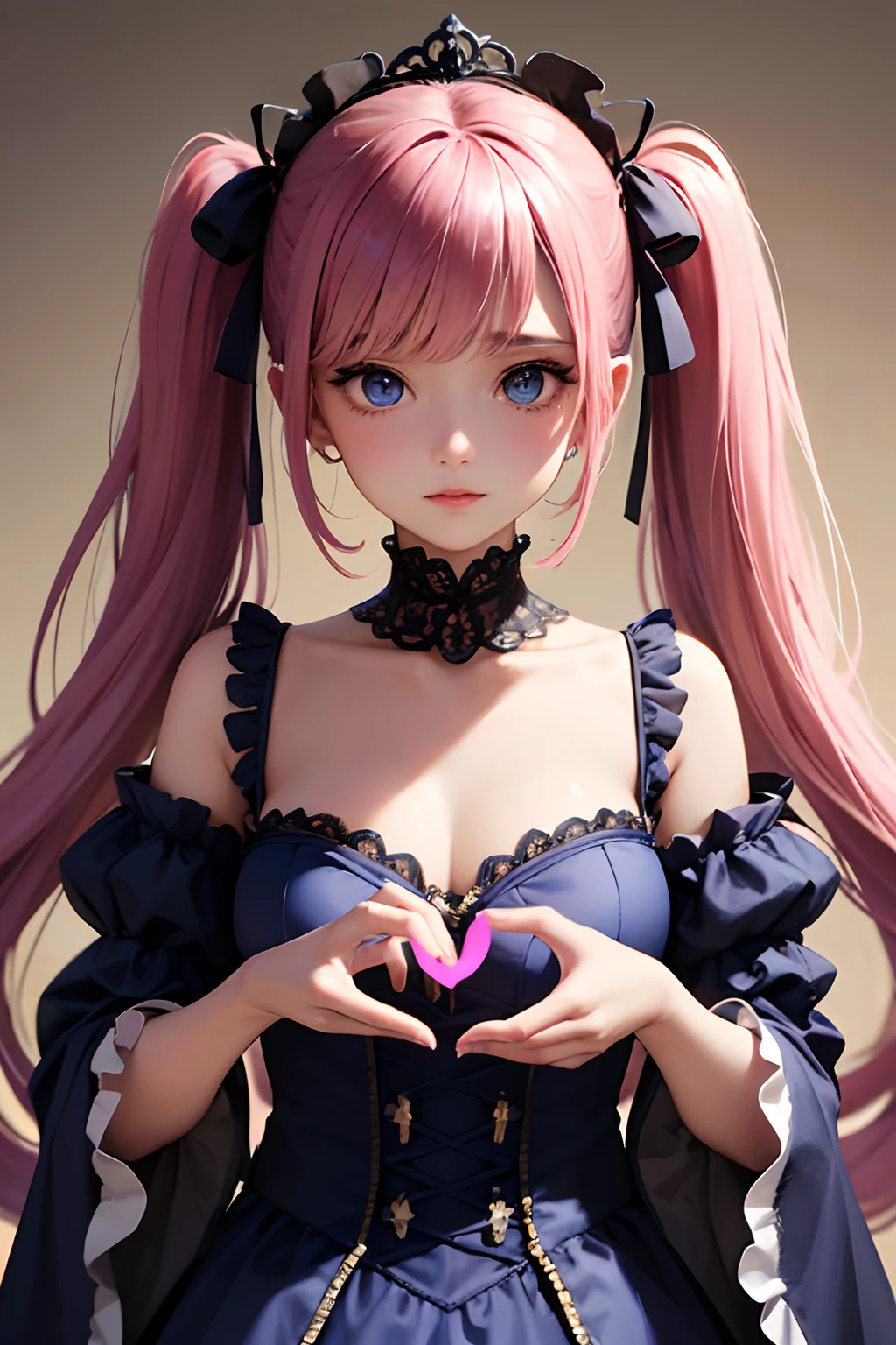 1girl in、looking at the viewers、
The upper part of the body、Beautiful blue eyes、Twin tails pink hair color、Moles under the eyes、Plump and glossy lips、Heart-shaped choker、。.。.。.。.。.。.。.。.。.。.。.。.。.。.。.。.。.。.。.3D、realisitic、
excessively frilled princess dress、draped clothes、jewely、ornament detached、florals、Lace trim、
masterpiece、top-quality、8K、detailed skin textures、Detailed Cloth Texture、beautifull detailed face、intricate-detail、ultra-detailliert、
Rim lighting、Side lighting、ciinematic light、超A high resolution、8K UHD、film grains、Best Shadow、delicated、gazing at viewer、front facing