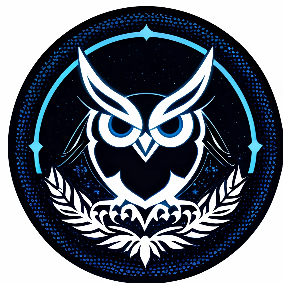 a black background with a white owl logo and a blue eye, leuchtende Eulen, nite - Eule, Logo for a social network, Eulen, Nights, Minimalistisches Logo ohne Text, Logo-Konzept-Design, Minimalistisches Logo, Sauberes Logo-Design, nigth, Nighthawks, Nacht, Logo-Design, nocturnal, Einfaches Logo, in der Nacht, Nacht.