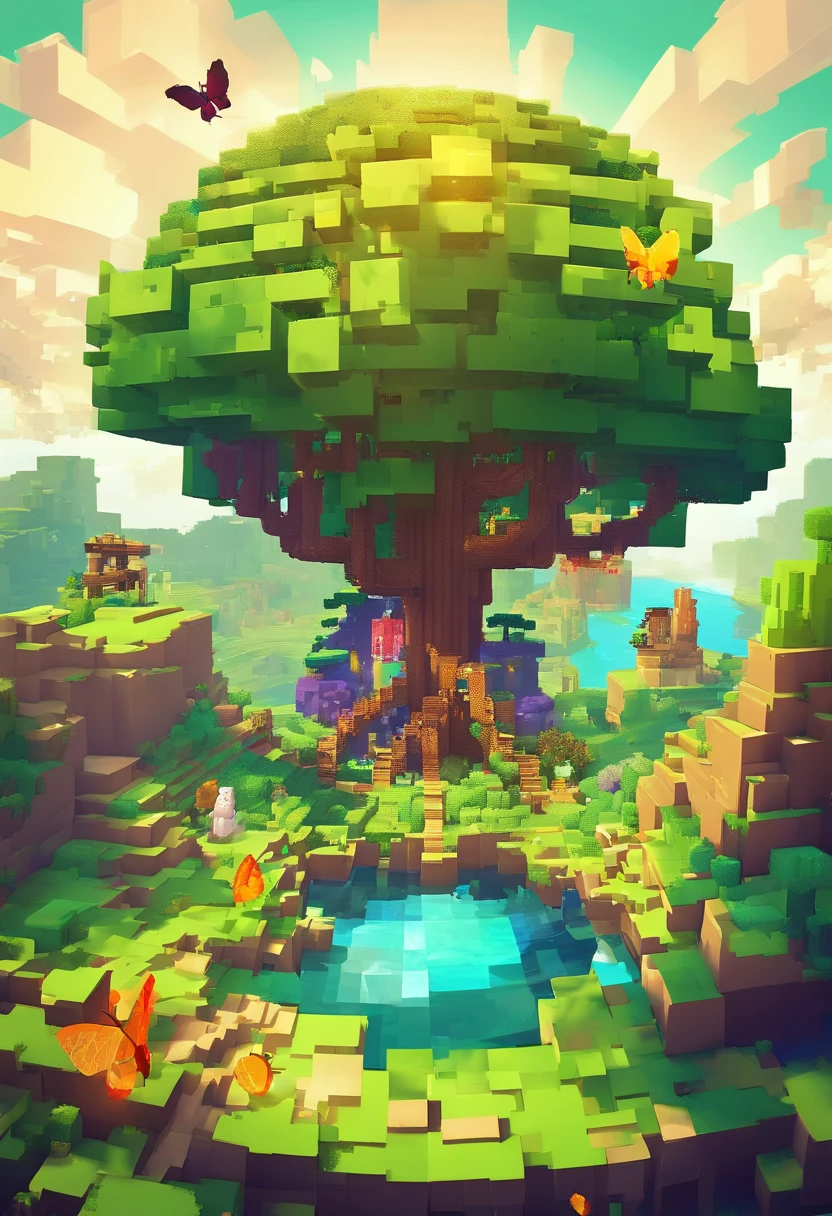 (masutepiece),(Best Quality:1.0), (超A high resolution,), Detailed, Glass Ball，There is a tree inside, Digital Art, cg society contest winner, Butterflies and sunlight, concept art design illustration, beautiful digital illustrations, Closed ecosystems