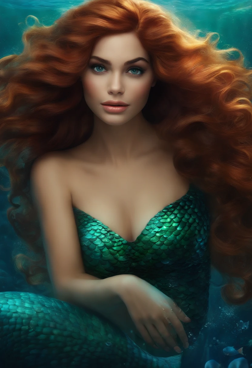 Post Disney Pixar. Mermaid, underwater, sea, ocean, cabelo preto medio liso ondulado, olhos castanho, morena,
