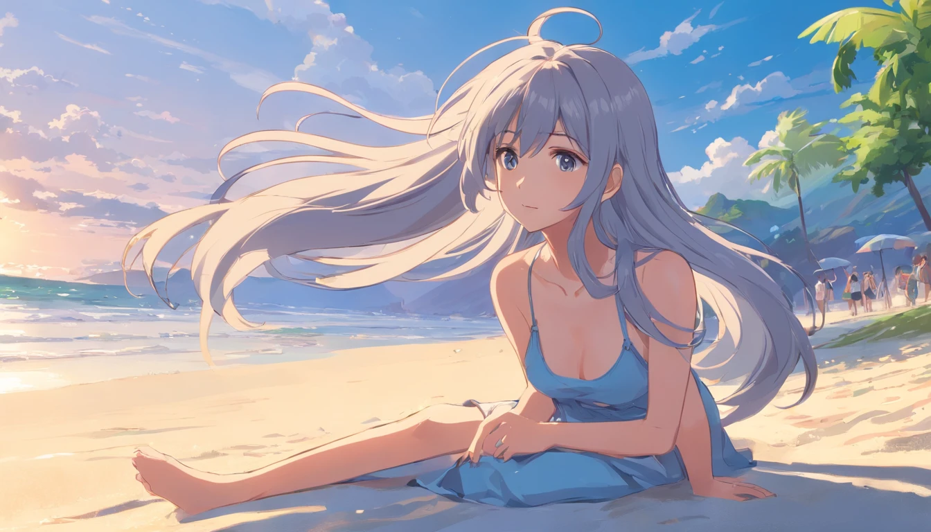 beach,look up,Long grey hair,full bodyesbian, murky