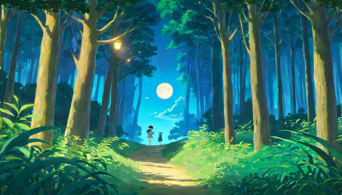 Tranquil forest,Moonlight shines through the leaves