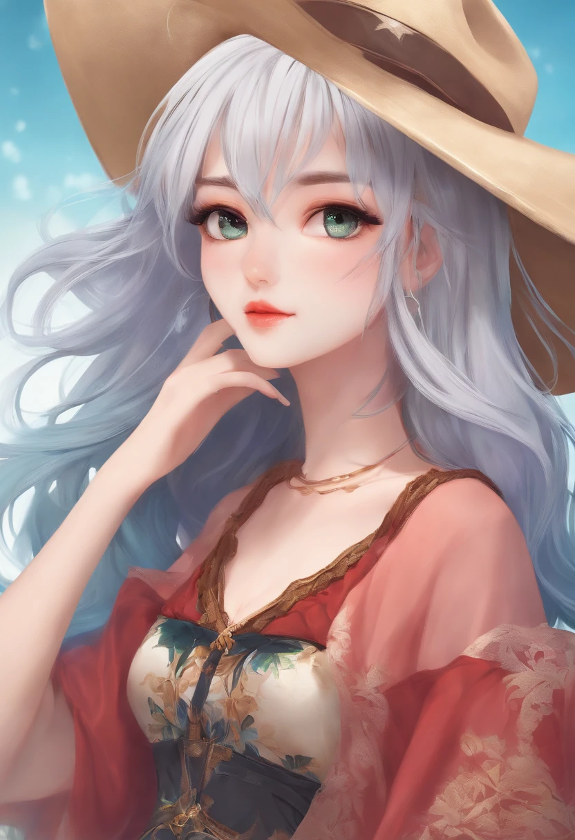 1girl in, (masutepiece:1.1), (Best Quality:1.1), Colorful mini dresses, theme, (Gradient background :1.1), Cowboy Shots, silber hair, length hair, , verd s eyes, sideways Facing,