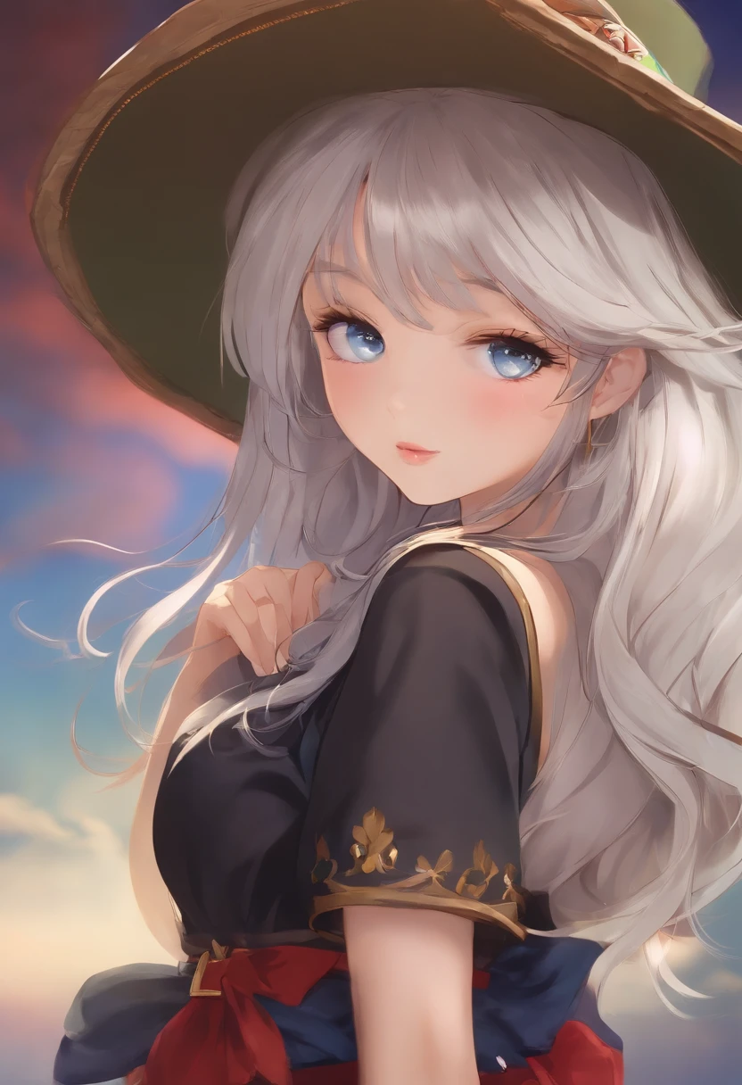 1girl in, (masutepiece:1.1), (Best Quality:1.1), Colorful mini dresses, theme, (Gradient background :1.1), Cowboy Shots, silber hair, length hair, , verd s eyes, sideways Facing,