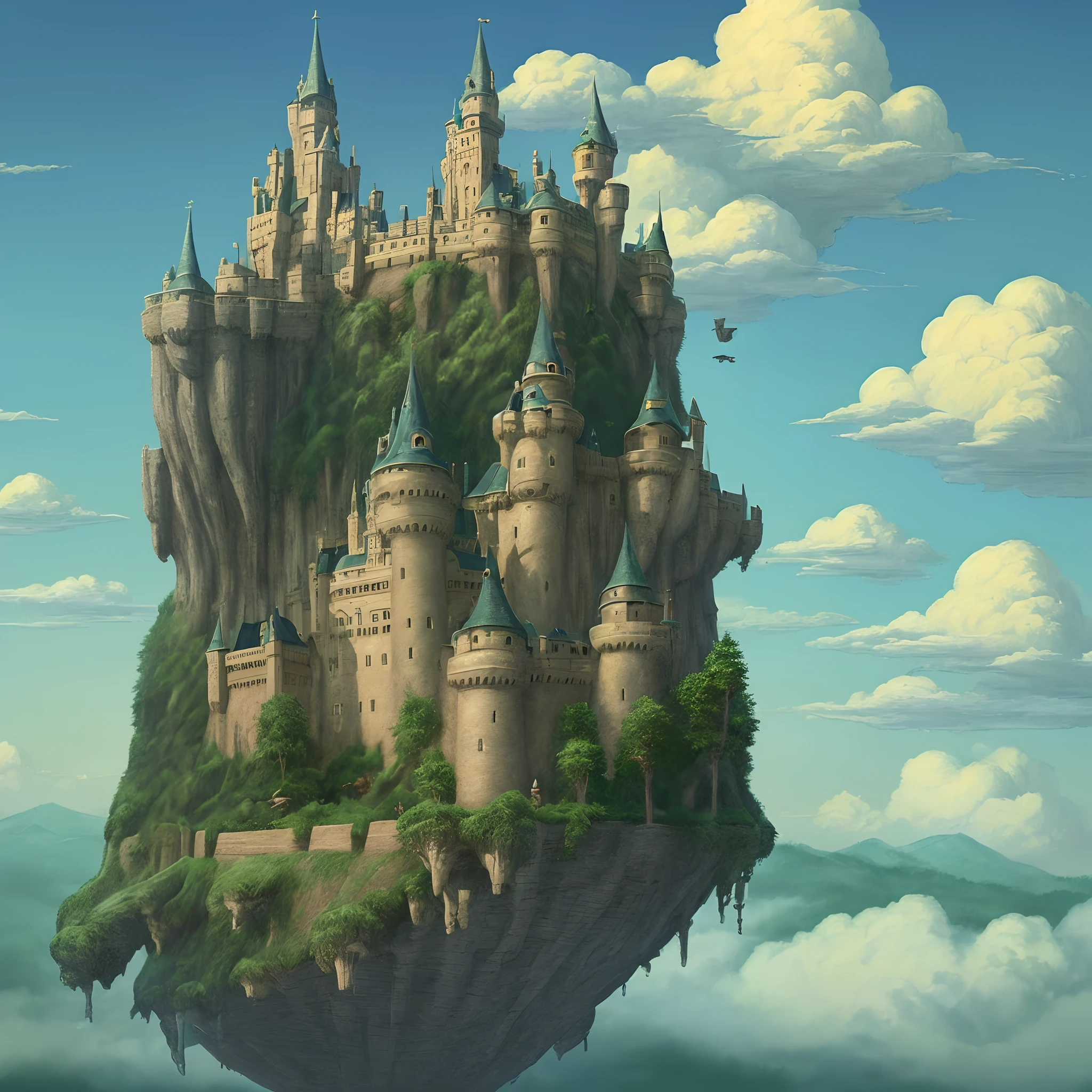 ​masterpiece、hightquality、Realistic、landscape shot、life-like、A detailed、Like the photo、Glowing castle in the sky、Deities々Castle in the Sky、Castle in the Sky、Flying Castle、Castle in the Sky、Castle of Glory、Castle above the clouds、Lush castle surrounded by trees