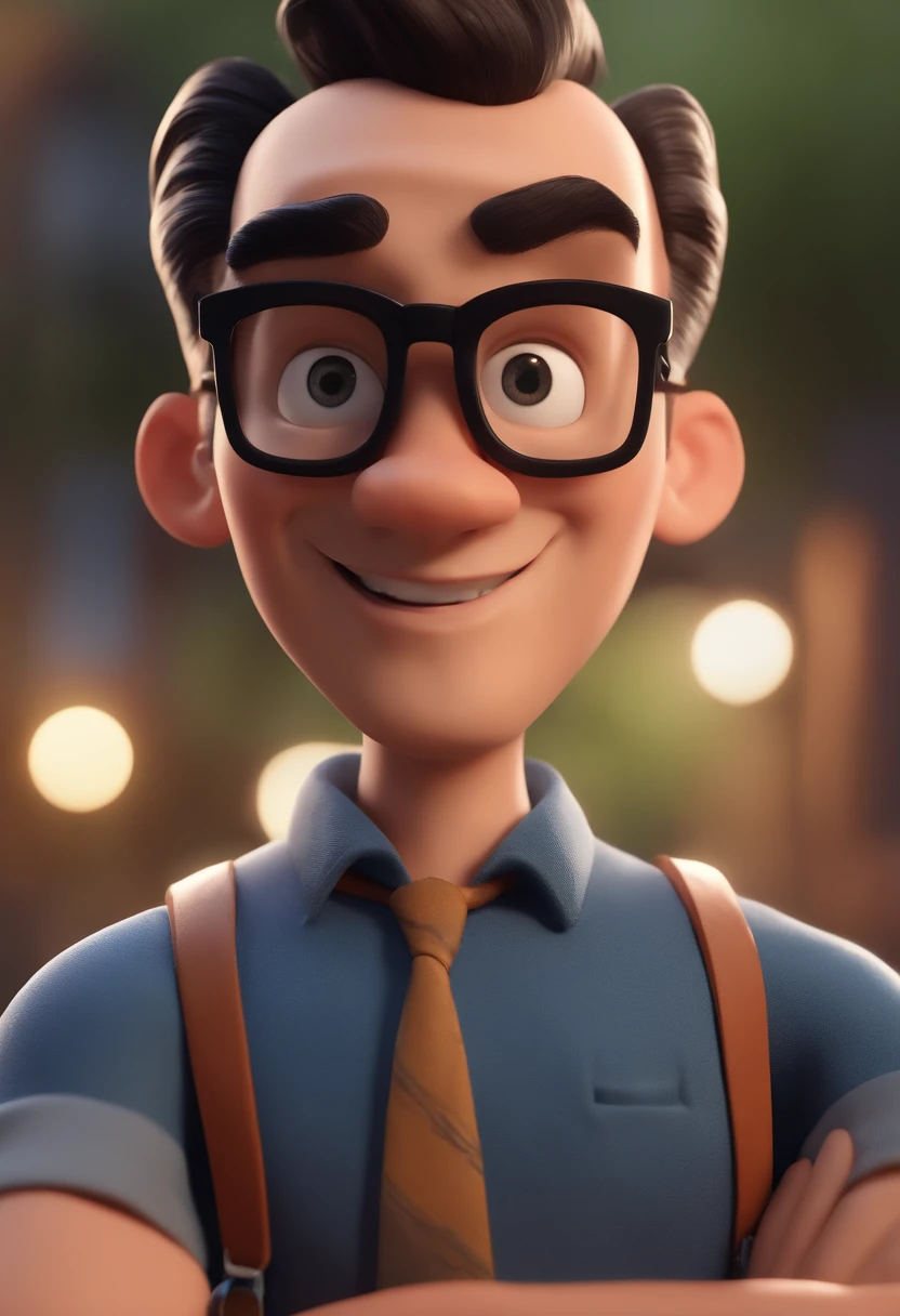 Cartoon character of a man with black glasses and a blue shirt, animation character, Caractere estilizado, animation style rendering, 3D estilizado, Arnold Maya render, 3 d render stylized, toon render keyshot, Personagem 3D, Personagem 3D, 3d rendering stylized, 3 d character render, personagem de desenho animado, Personagem de close up, Pose de personagem, (Estilo Pixar) (master part:1.2) (Bokeh) (best quality) (pele detalhada) (textura detalhada) (8k) (argila) (Cinematic lighting) (foco nítido