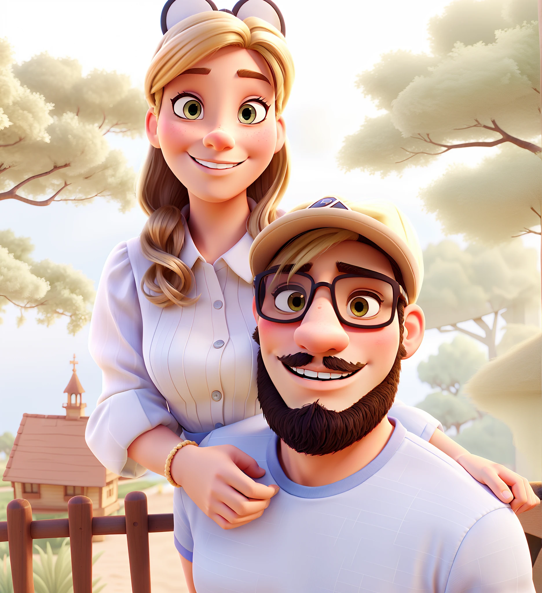 romantic couple, the same as the Disney Pixar movies with the Img2Img man with sunglasses woman with blonde hair