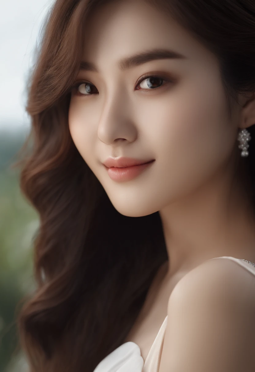 (Ultra photo realsisim), (illustration), (high resolution), (8K), (Very detailed), (Best Illustration), (Beautiful and detailed eyes), (Best quality), (Ultra detailed), (Masterpiece), (the wallpaper), (Detailed face), Facial pores,Solo,One girl,, finedetail, Detailed face, (detail),(Realistic lighting: 1.1),Photo of long-haired woman smiling, A cute Korean face, , Korean actress, , cute korean actress, Gorgeous young Korean woman,