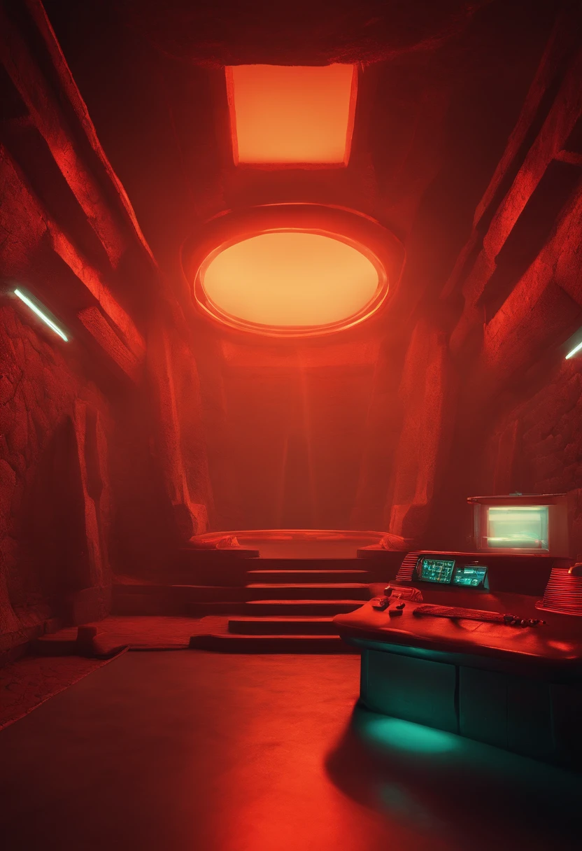 Cena interior da caverna da caverna, cena horizontal, cena do aparador do jogo, Retro Cyberpunk style, idade do vapor, perspectiva paralela, Cyberpunk, cena da caverna de lava, up head, retro