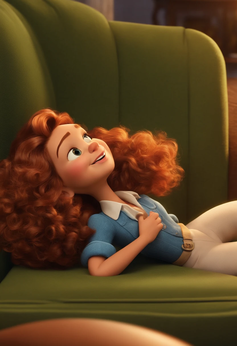 criar imagem como os cartaz de filme da Disney pixar, FILM TITLE, as aventuras da Tami, uma mulher com cabelo grande ondulado ruivo, olhos castanhos, Businesswoman, que gosta de postar no Instagram, reside em um apartamento clean sofa branco e com plantas,