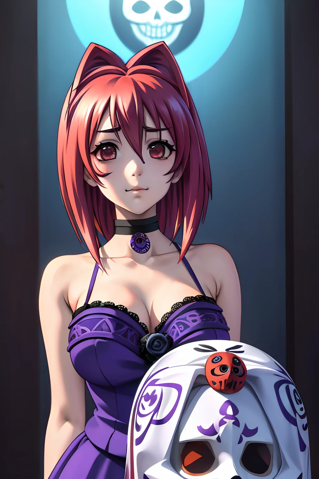 Kagami sumika vestida como una catrina, Anime girl with long purple hair and skull makeup in front of a background, el dia los muertos!, dia de los muertos. 8 mil, ( el dia los muertos ), ( ( ( el dia los muertos ) ) ), el dia los muertos, dia de los muertos!!, (dia de los muertos), ( dia de los muertos )