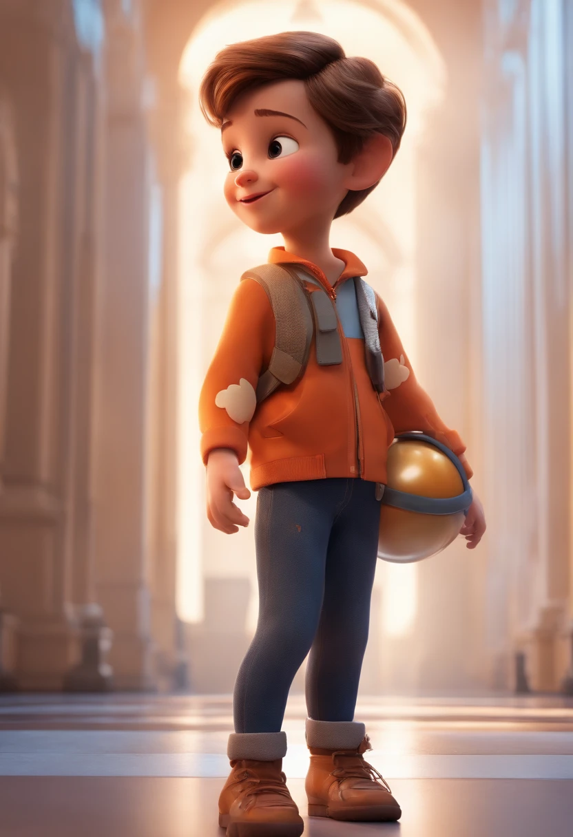 a happy cute ??? standing short hair, vestindo uma fantasia espacial, , fundo branco, barnet, Tom, Estilo Pixar, ....3d, desenhos animados, rosto detalhado, asymmetrical 16k