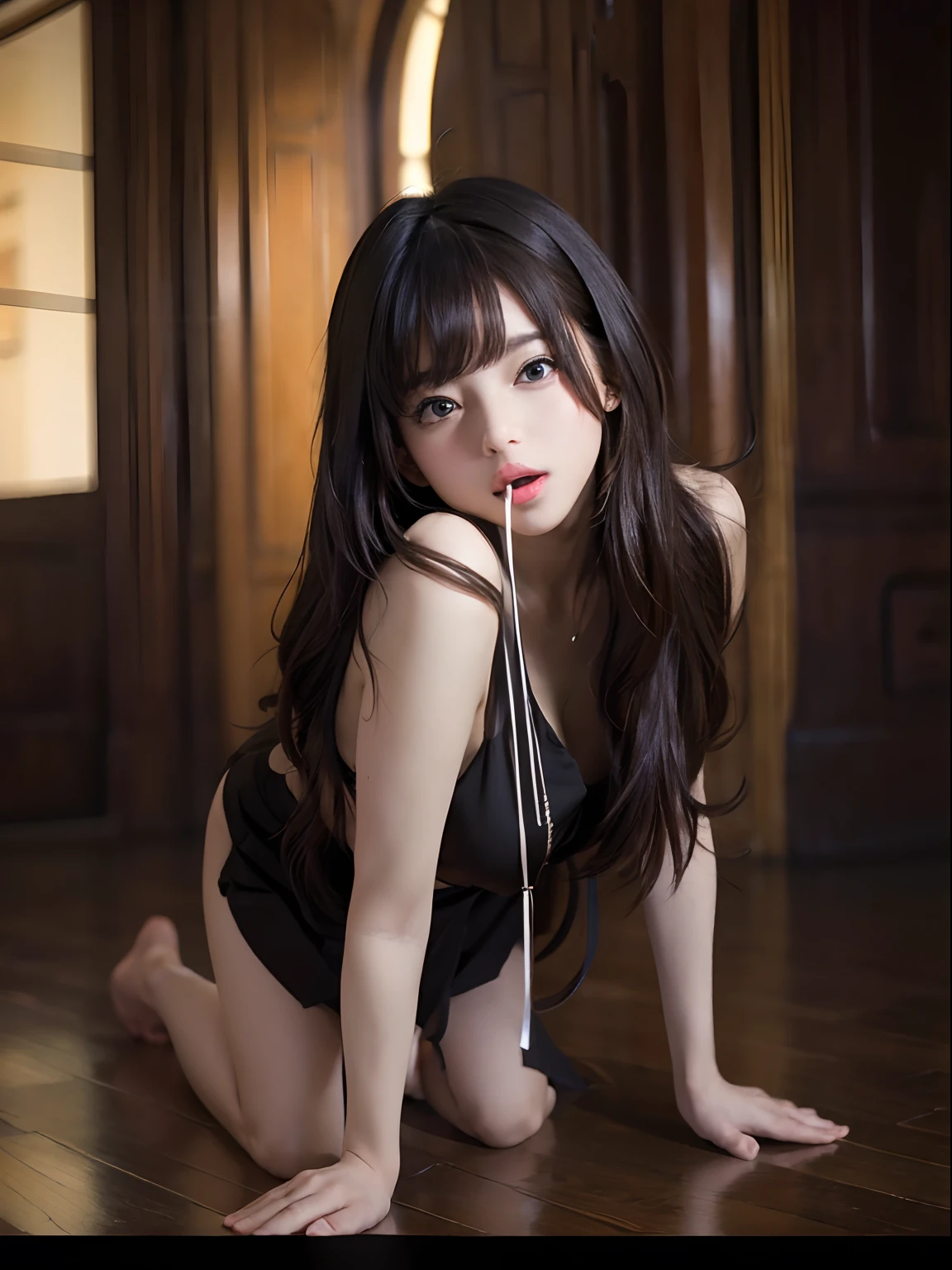 (Highest resolution, 8K, 32K, Masterpiece, nffsw:1.2), (((Full body photo))), (((Incredibly cute))), Enjoying a blowjob