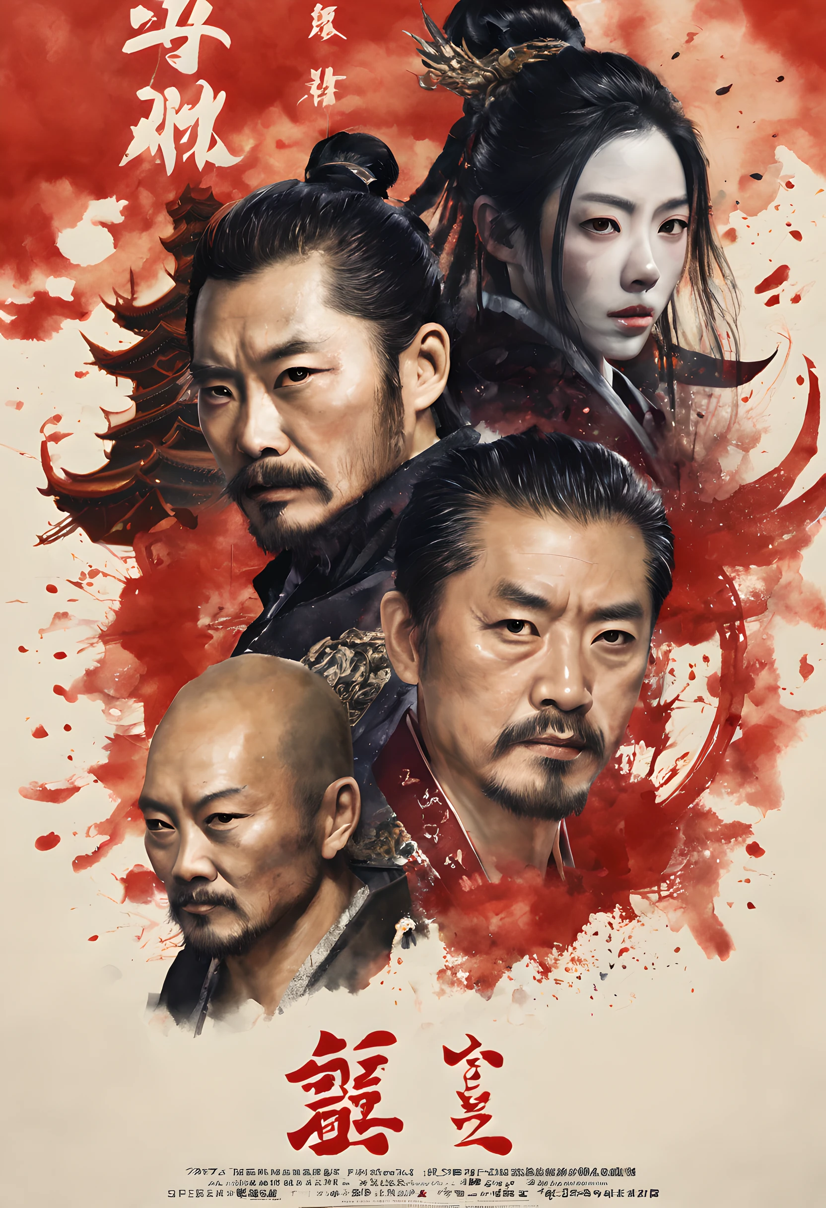 (movie poster style:1.5), (movie poster:1.5), (ink and watercolor painting:1.5), (Tasteful:1.5), (ink and watercolor painting:1.5), (Chinese style:1.5), (full color:1.5), 8k, 4k, (magic:1.5), (dripping paint;1.5), (Japanese movie poster:1.5), （Period Drama Poster:1.3), (Oda Nobunaga:1.5), (demon king:1.5), (Hannya no Face:1.5), (war:1.5), (movie title:1.5), (logo:1.5), (text:1.5), (Background of period drama:1.5), (the image half of hannya face and half of human face:1.5),((text:2)),