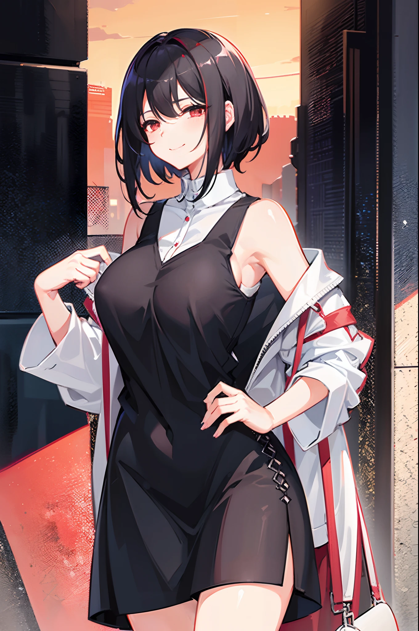 15-year-old girl、(Black Hair、Slightly thin body、Thin limbs、Closed right eye、Open left eye、Lowered eyebrows)、Bare chest、bra、kimono(Black or white、Wearing a sash)
