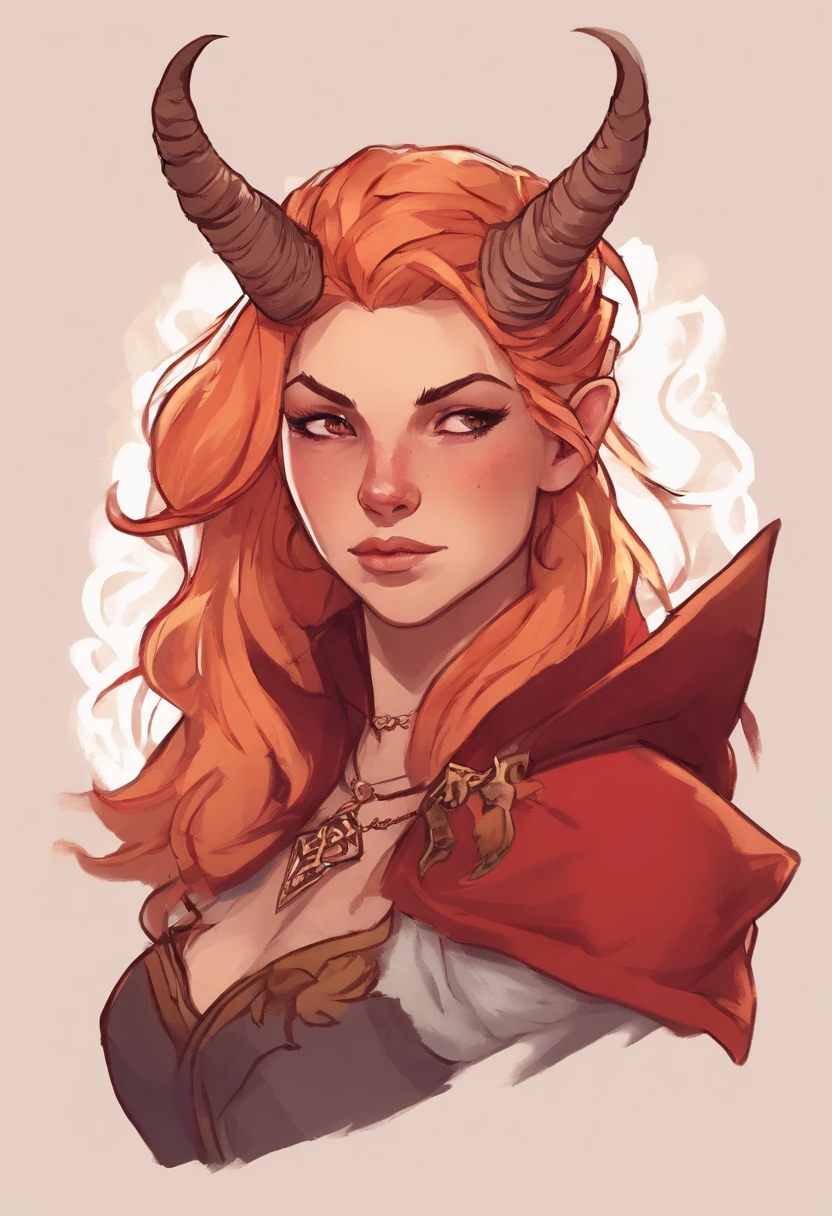 a close up of upper body of a woman with horns holding a pistol gun, tiefling, dnd portrait of a tiefling, tiefling female gunslinger cowboy outlaw, tiefling from d & d, attractive tiefling druid, alluring tiefling druid, tiefling rogue, blue tiefling, tiefling bard, cosmic tiefling d&d, dnd character art portrait, dnd character concept portrait. sexy and cute light red skin blonde hair, and red horns