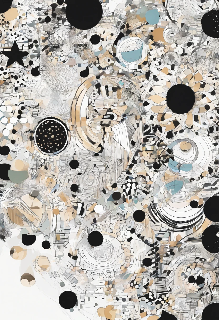 Visualize neutral colors (black and white) with all the design elements, including dots, lines, planes, chunks, textures yourself and apply them to a dual-dimensional work. based on the song patience