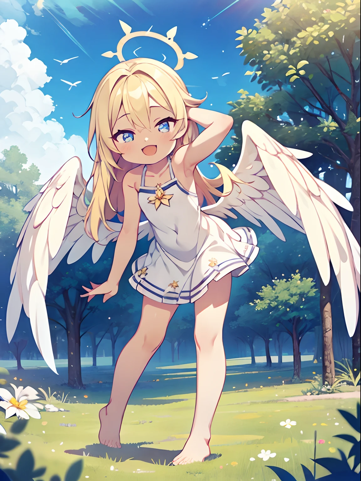 shigure ui,angel,small,smug,white dress,fullbody,loli